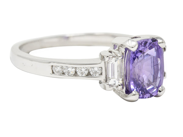 Contemporary 3.12 CTW Purple Sapphire Diamond 18 Karat White Gold Gemstone Ring GIA Wilson's Estate Jewelry