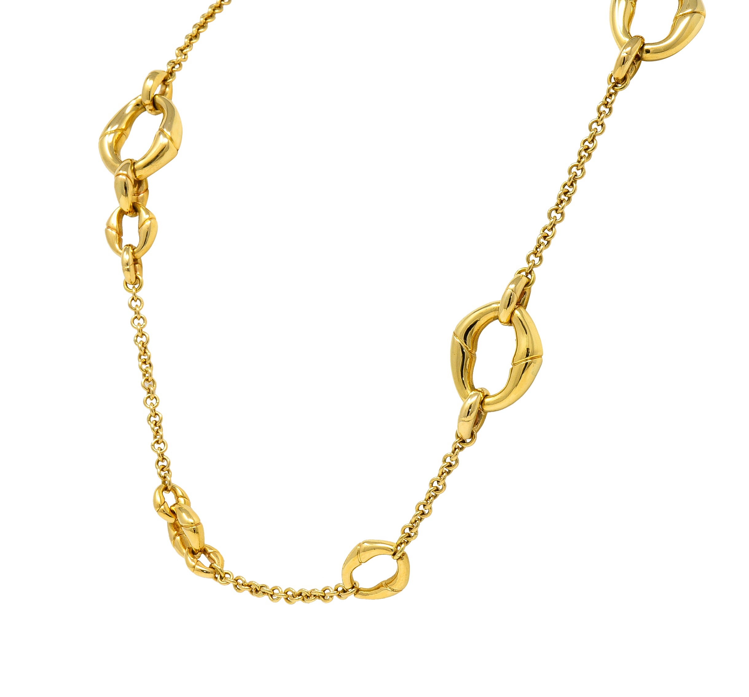 Gucci Contemporary 18 Karat Yellow Gold Bamboo Link Station Necklace Wilson's Estate Jewelry