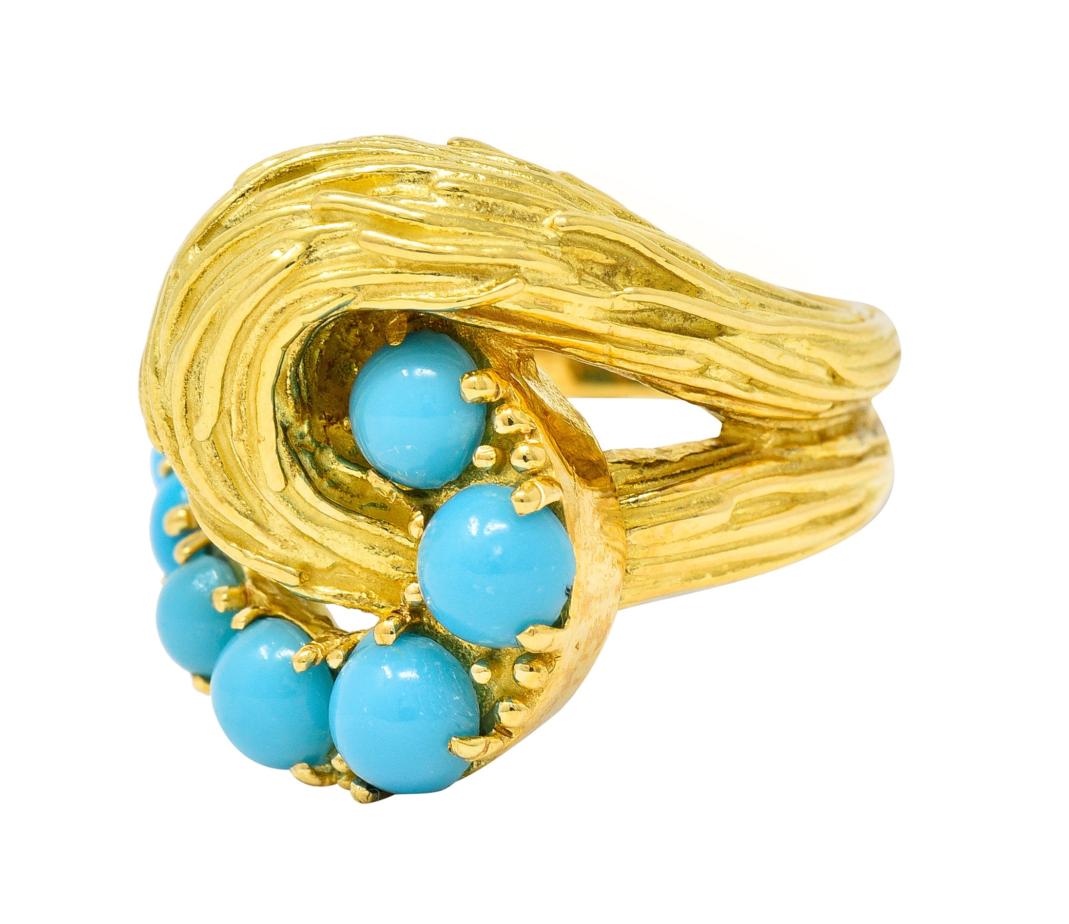 Van Cleef & Arpels 1960's Turquoise 18 Karat Yellow Gold Textured Loop Vintage Ring Wilson's Estate Jewelry