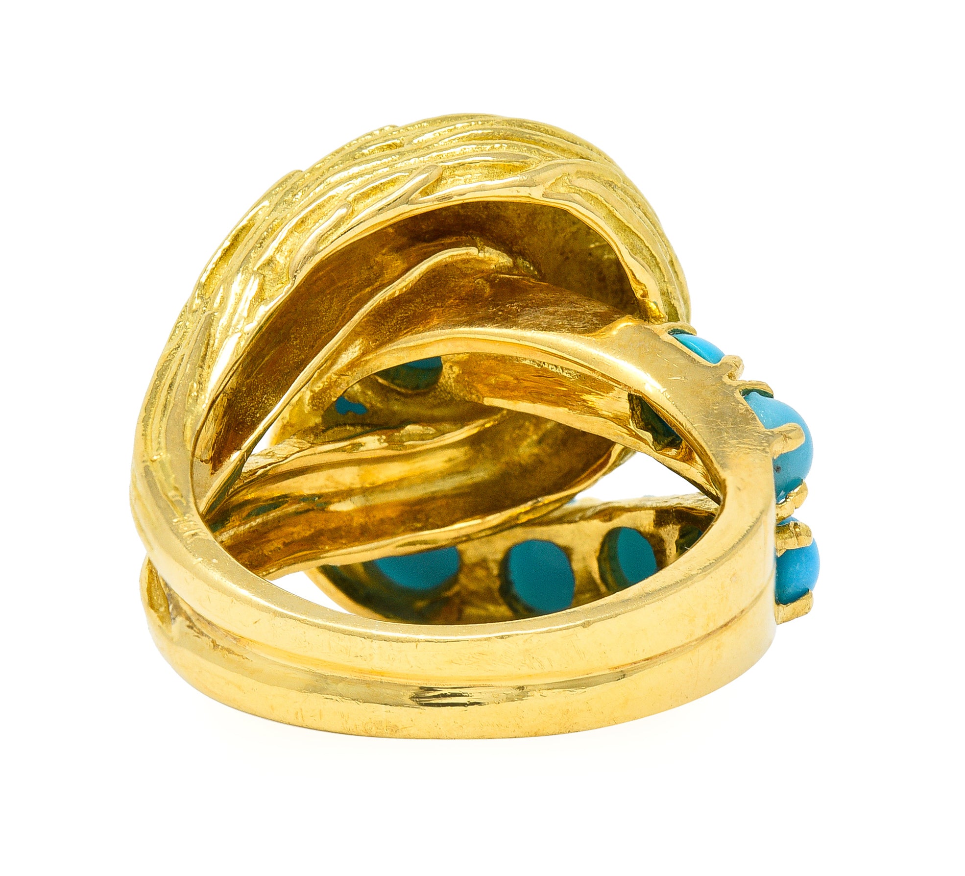 Van Cleef & Arpels 1960's Turquoise 18 Karat Yellow Gold Textured Loop Vintage Ring Wilson's Estate Jewelry