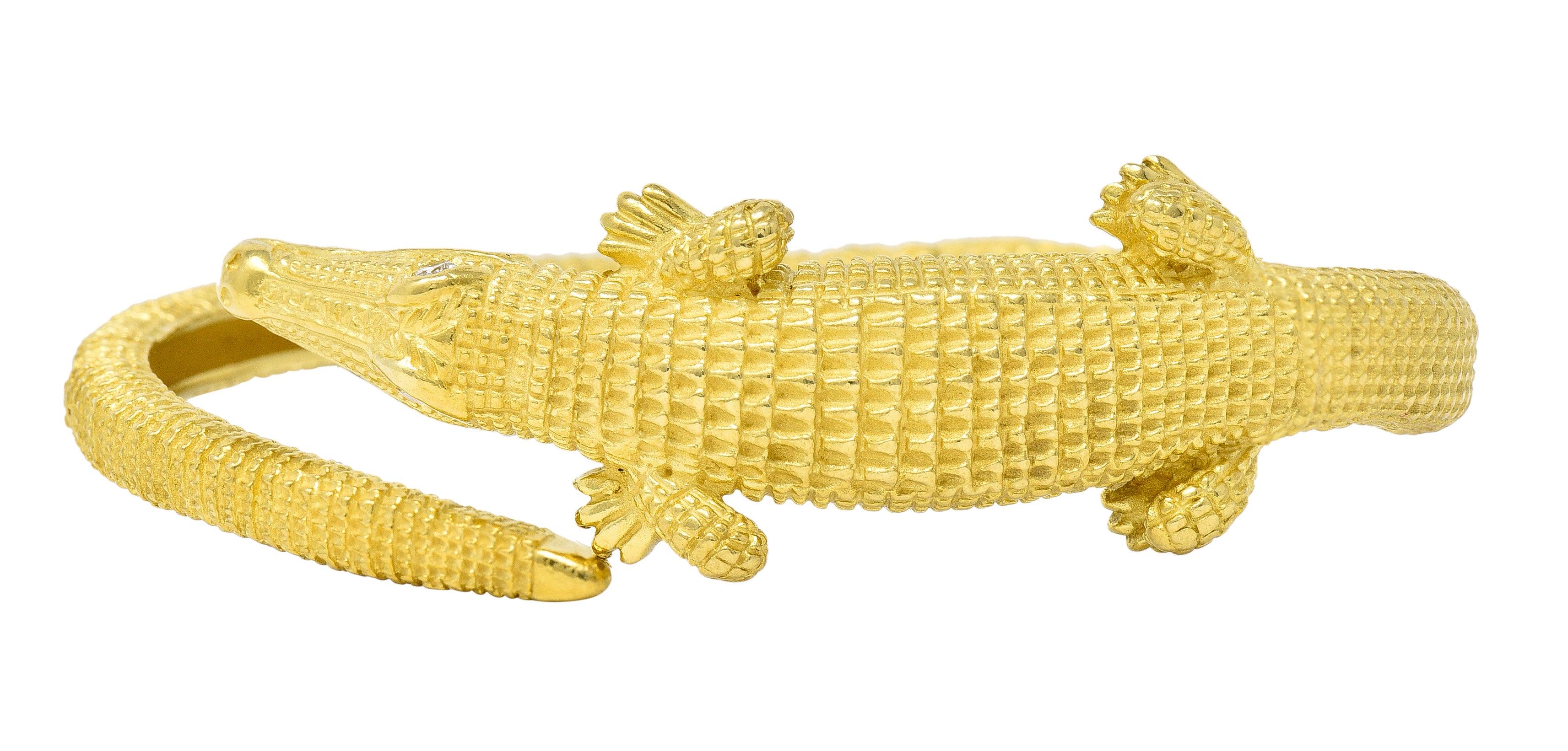 Kieselstein-Cord Diamond 18 Karat Yellow Gold Alligator Bypass Vintage Animal Cuff Bracelet Wilson's Estate Jewelry