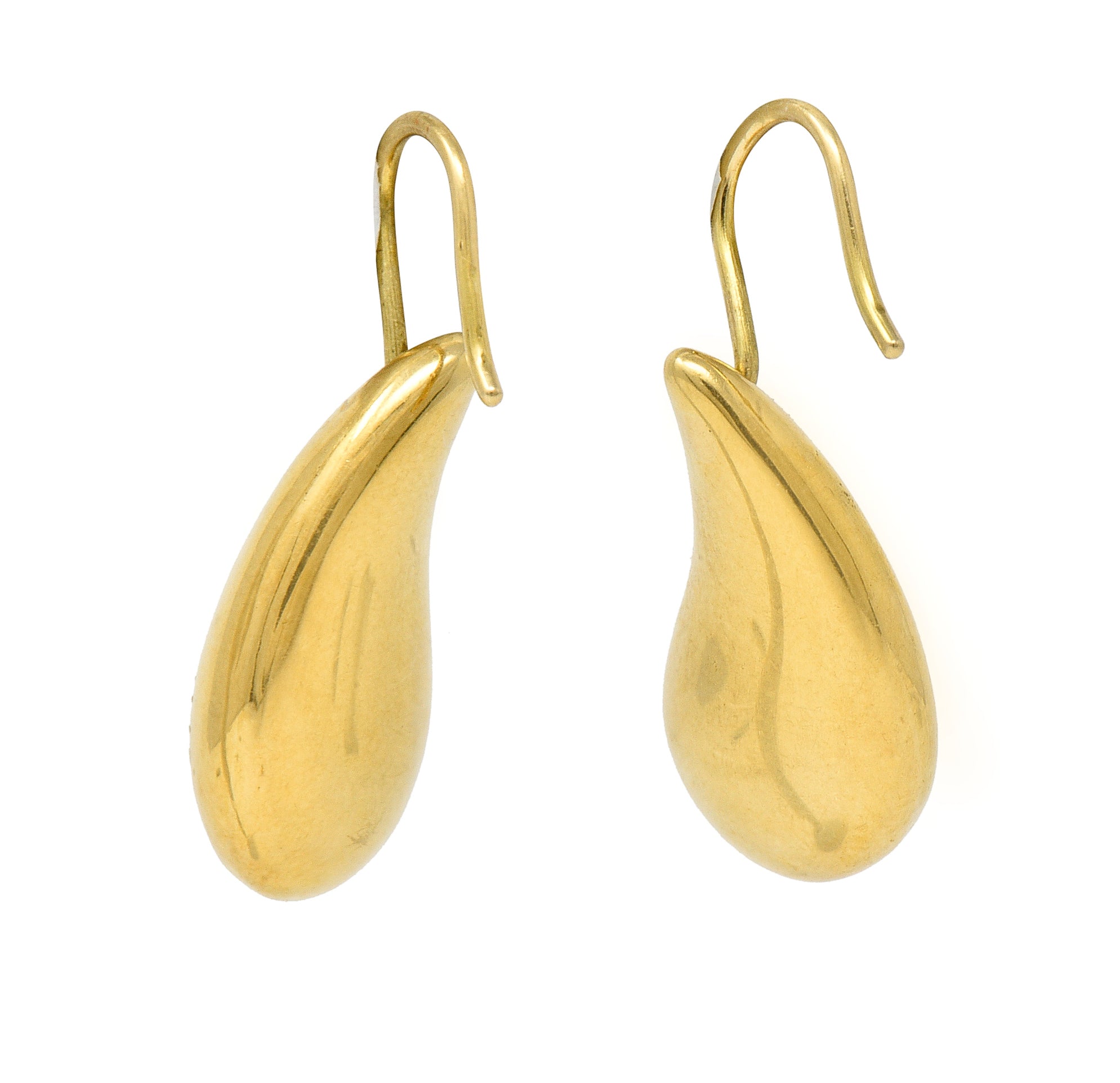 Elsa Peretti Tiffany & Co. 18 Karat Yellow Gold Teardrop Vintage Earrings Wilson's Estate Jewelry