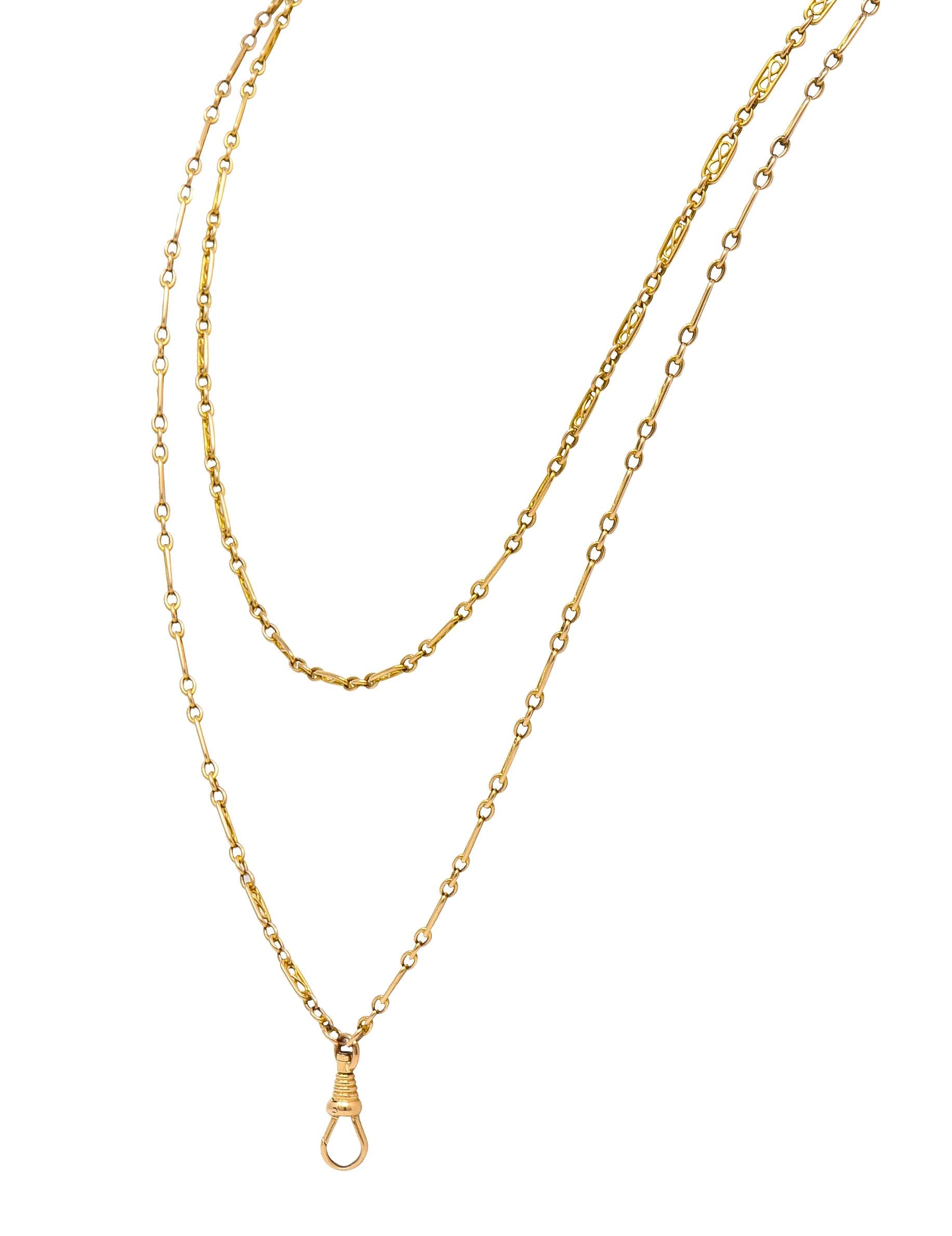 Victorian 14K Yellow Gold Infinity Link 64 IN Long Antique Fob Chain Necklace