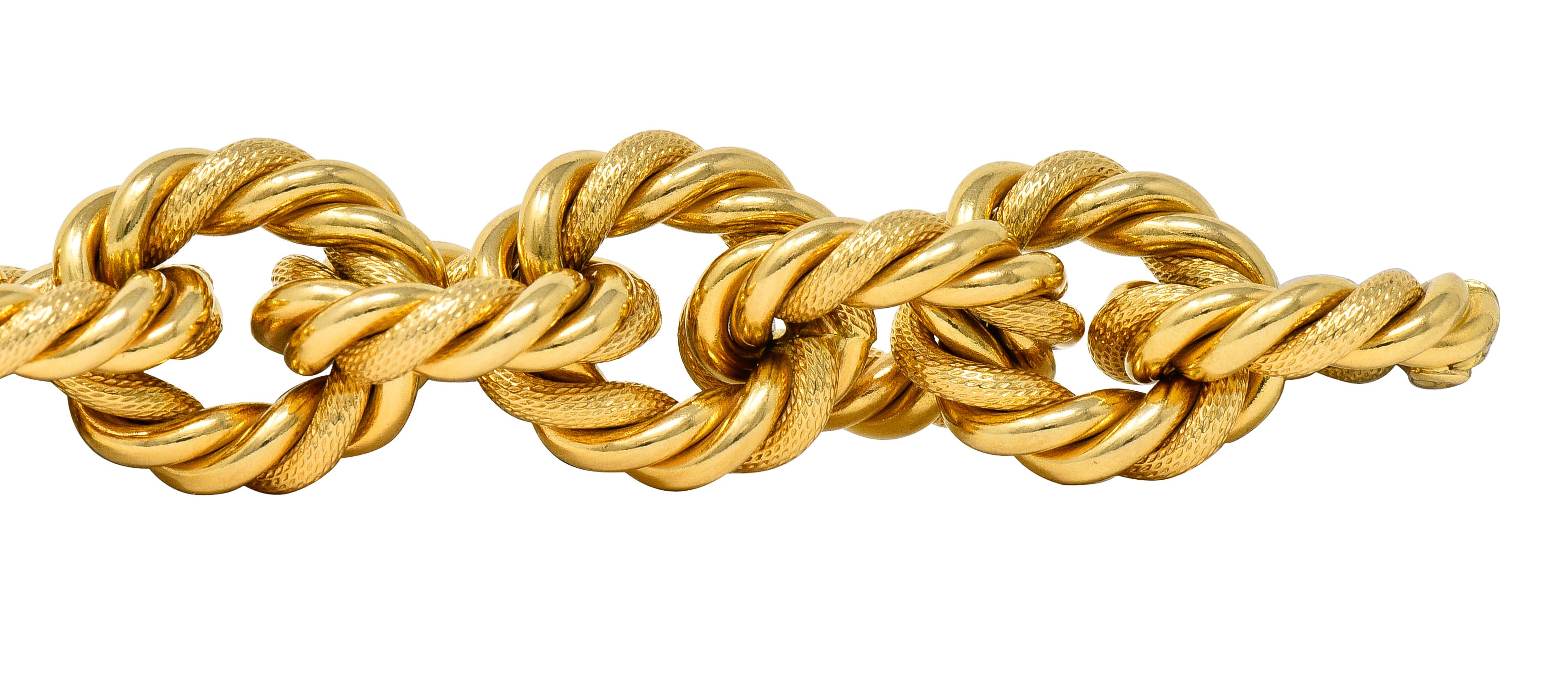 18 Karat Yellow Gold Textured Twisted Rope Vintage Cable Chain Bracelet Wilson's Estate Jewelry