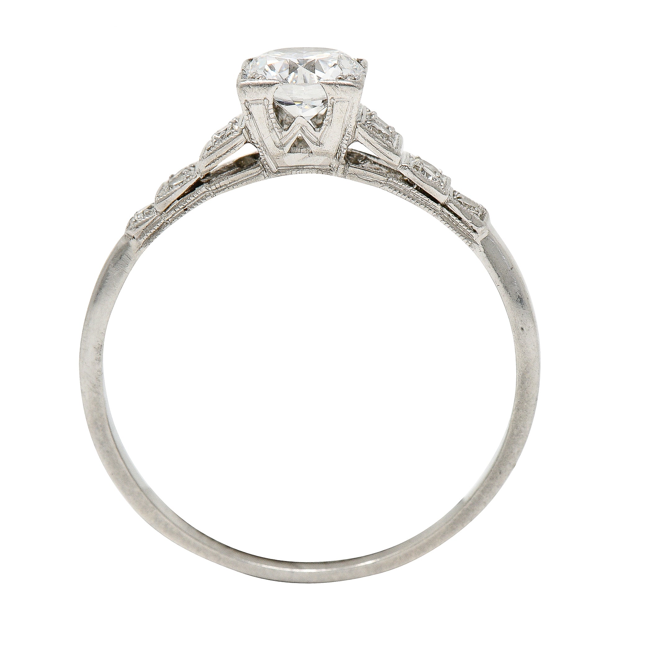 Art Deco 0.66 CTW Old European Cut Diamond Platinum Square Form Stepped Engagement Ring Wilson's Estate Jewelry