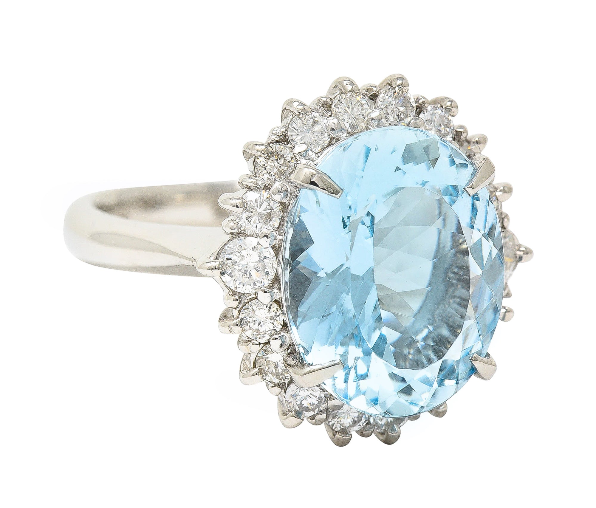 .11111 Contemporary 5.55 CTW Oval Cut Aquamarine Diamond Platinum Halo Ring Wilson's Estate Jewelry