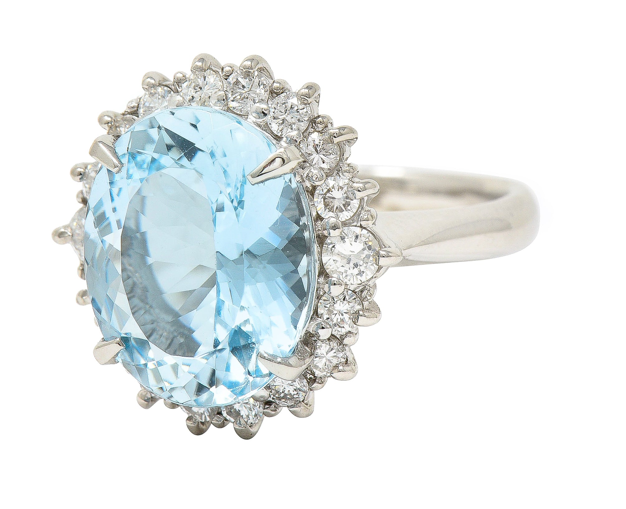 .11111 Contemporary 5.55 CTW Oval Cut Aquamarine Diamond Platinum Halo Ring Wilson's Estate Jewelry