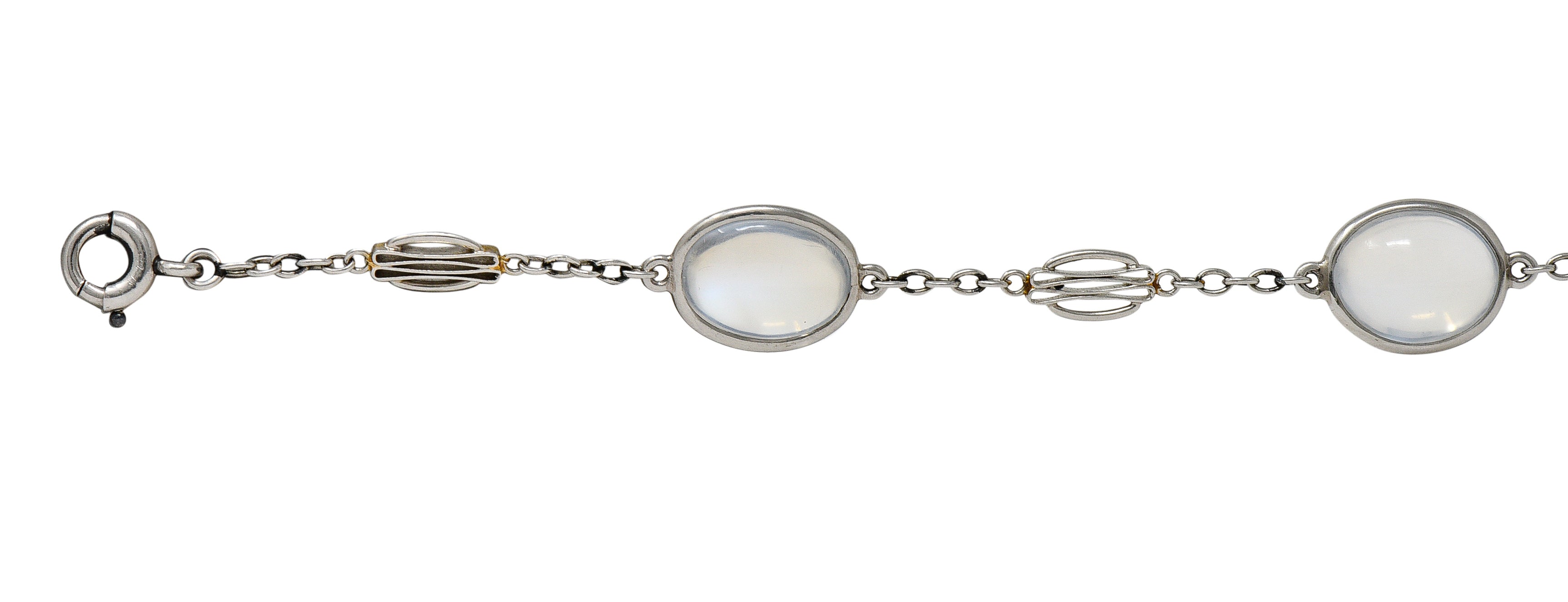 Art Deco 1930's Moonstone Cabochon Platinum Link Vintage Bracelet Wilson's Estate Jewelry