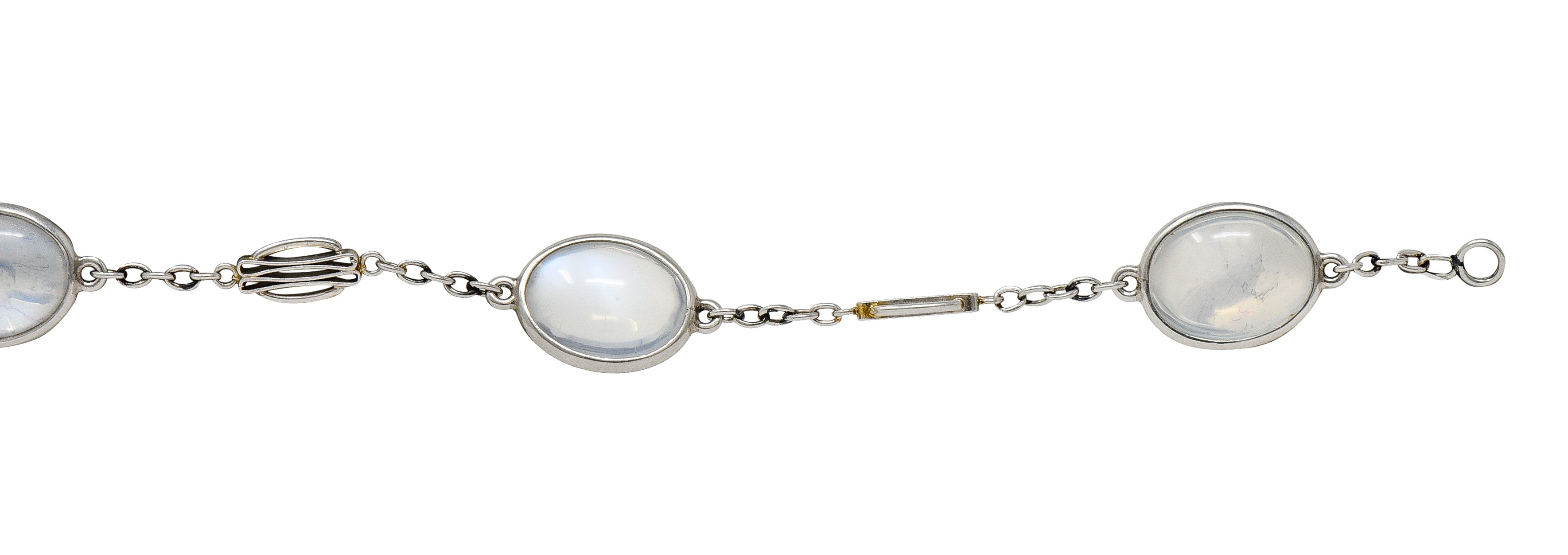 Art Deco 1930's Moonstone Cabochon Platinum Link Vintage Bracelet Wilson's Estate Jewelry