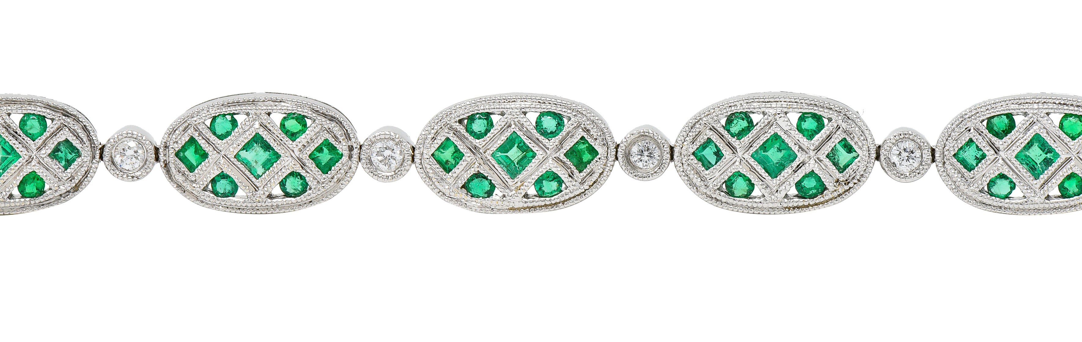 Contemporary 1.80 CTW Emerald Diamond 18 Karat White Gold Lattice Link Bracelet Wilson's Estate Jewelry