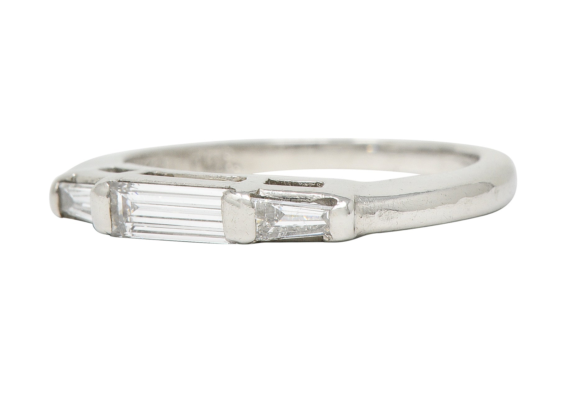 Mid-Century 0.46 CTW Baguette Cut Diamond Platinum Vintage Band Ring Wilson's Estate Jewelry