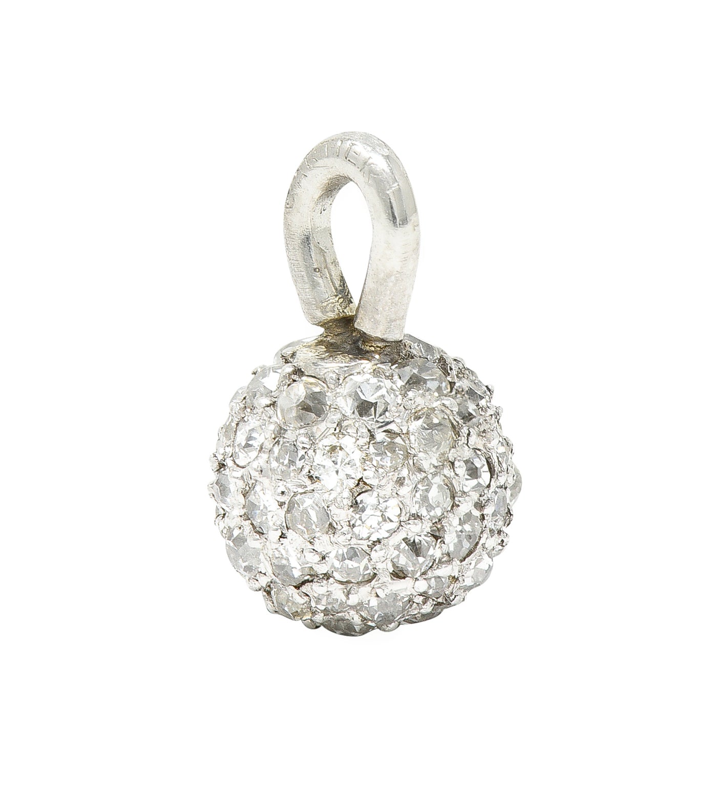 Cartier Edwardian 1.00 CTW Pavé Diamond Platinum Antique Ball Charm Wilson's Estate Jewelry