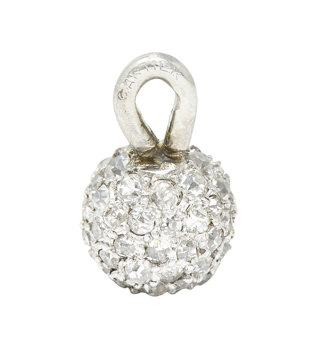 Cartier Edwardian 1.00 CTW Pavé Diamond Platinum Antique Ball Charm Wilson's Estate Jewelry