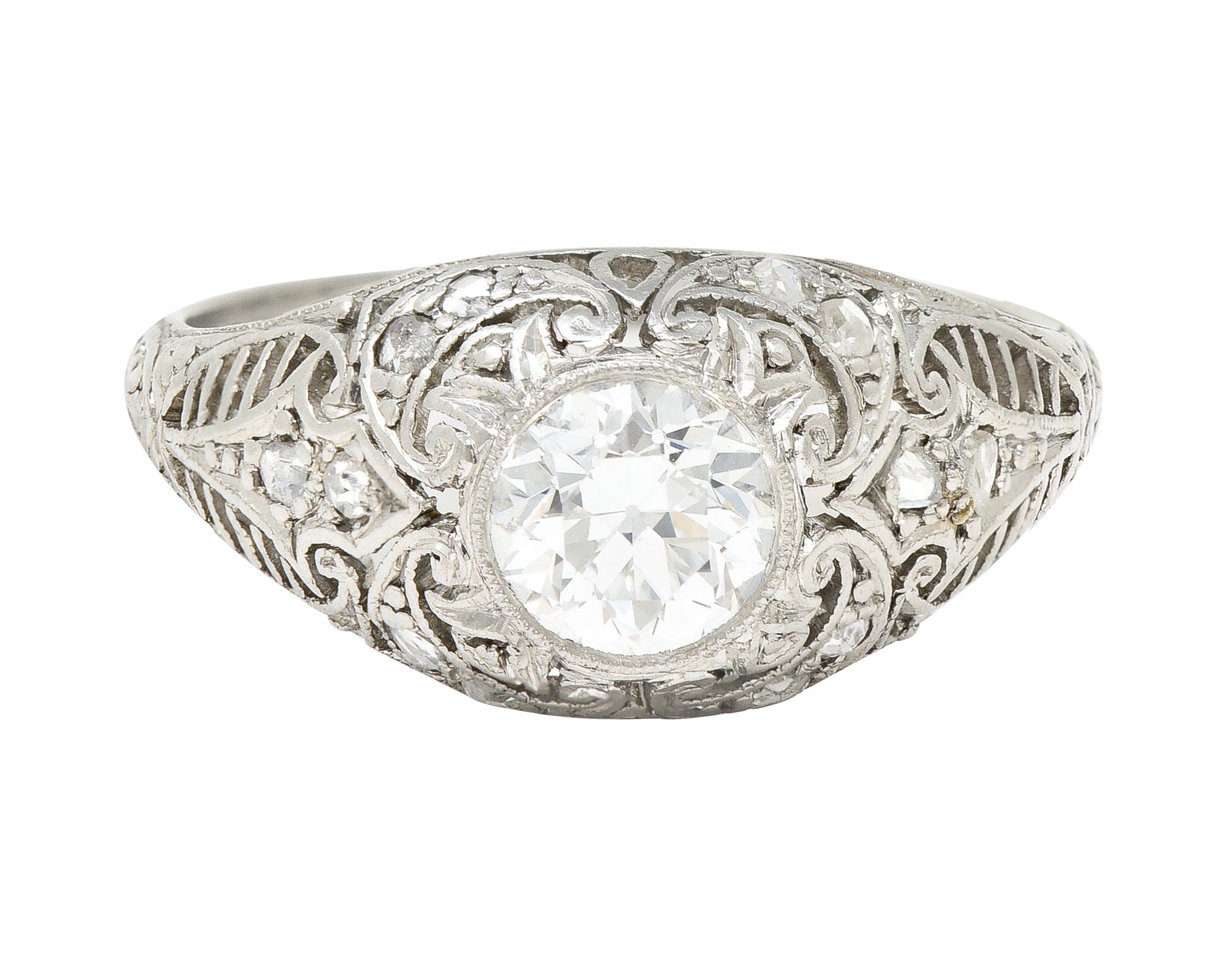 1910 Edwardian 0.81 CTW Old European Diamond Platinum Bombé Antique Engagement Ring GIA Wilson's Estate Jewelry