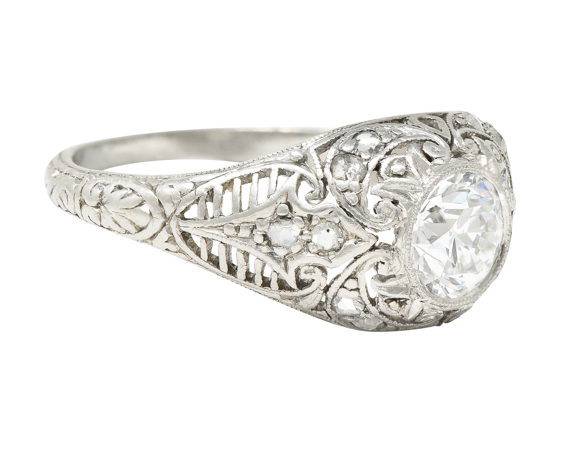 1910 Edwardian 0.81 CTW Old European Diamond Platinum Bombé Antique Engagement Ring GIA Wilson's Estate Jewelry