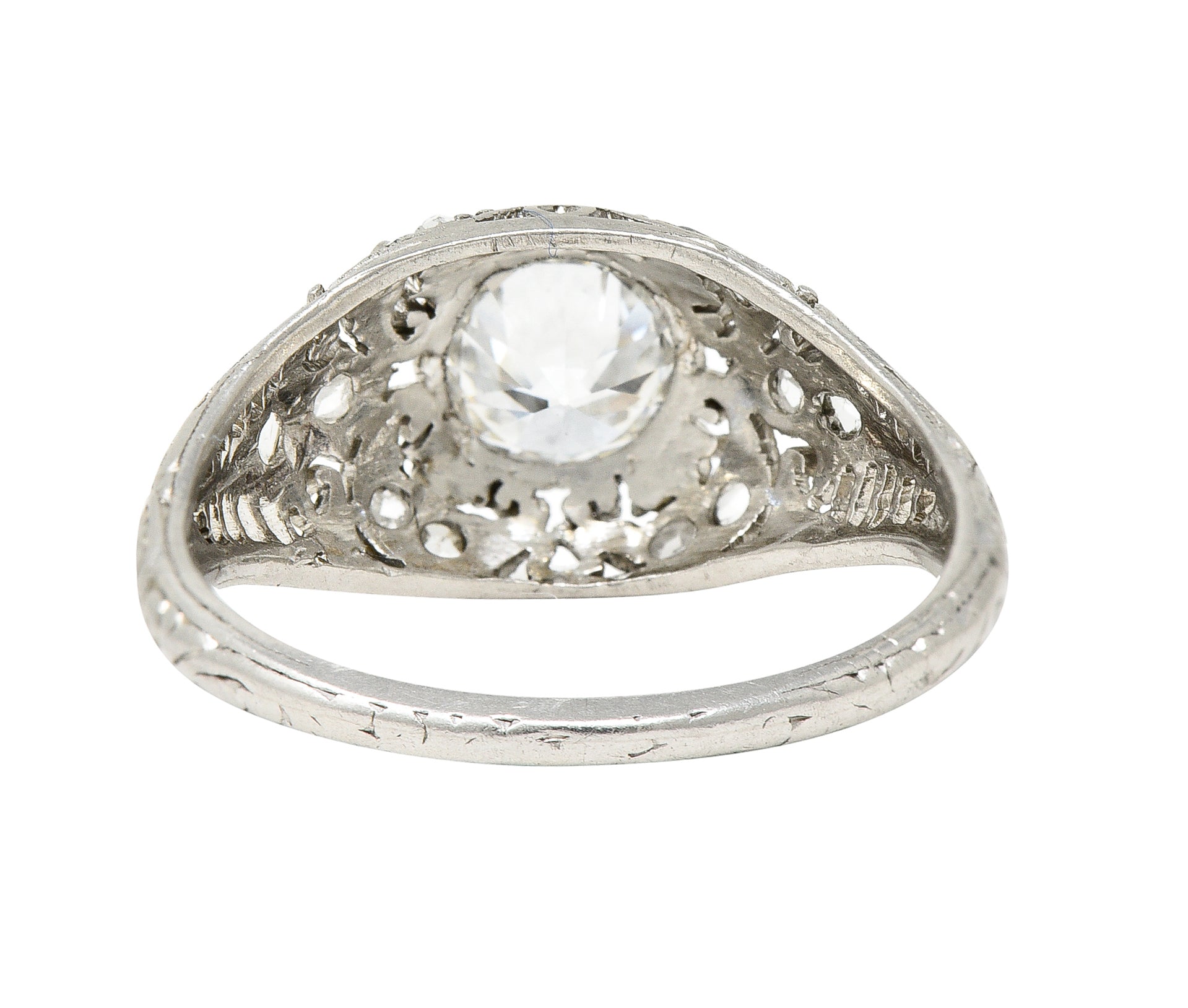 1910 Edwardian 0.81 CTW Old European Diamond Platinum Bombé Antique Engagement Ring GIA Wilson's Estate Jewelry