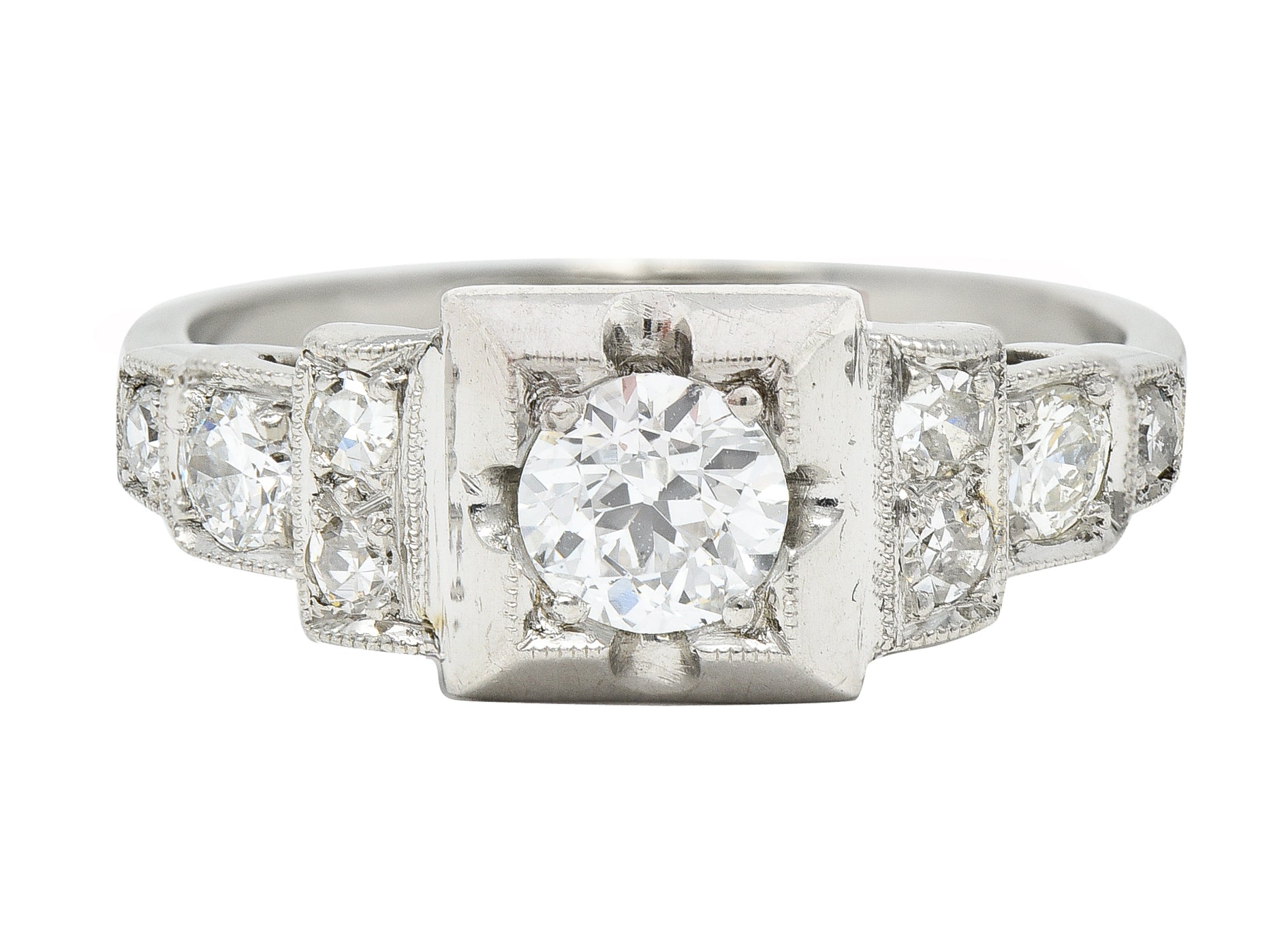 Art Deco 0.50 CTW Old European Cut Diamond Platinum Stepped Engagement Ring Wilson's Estate Jewelry