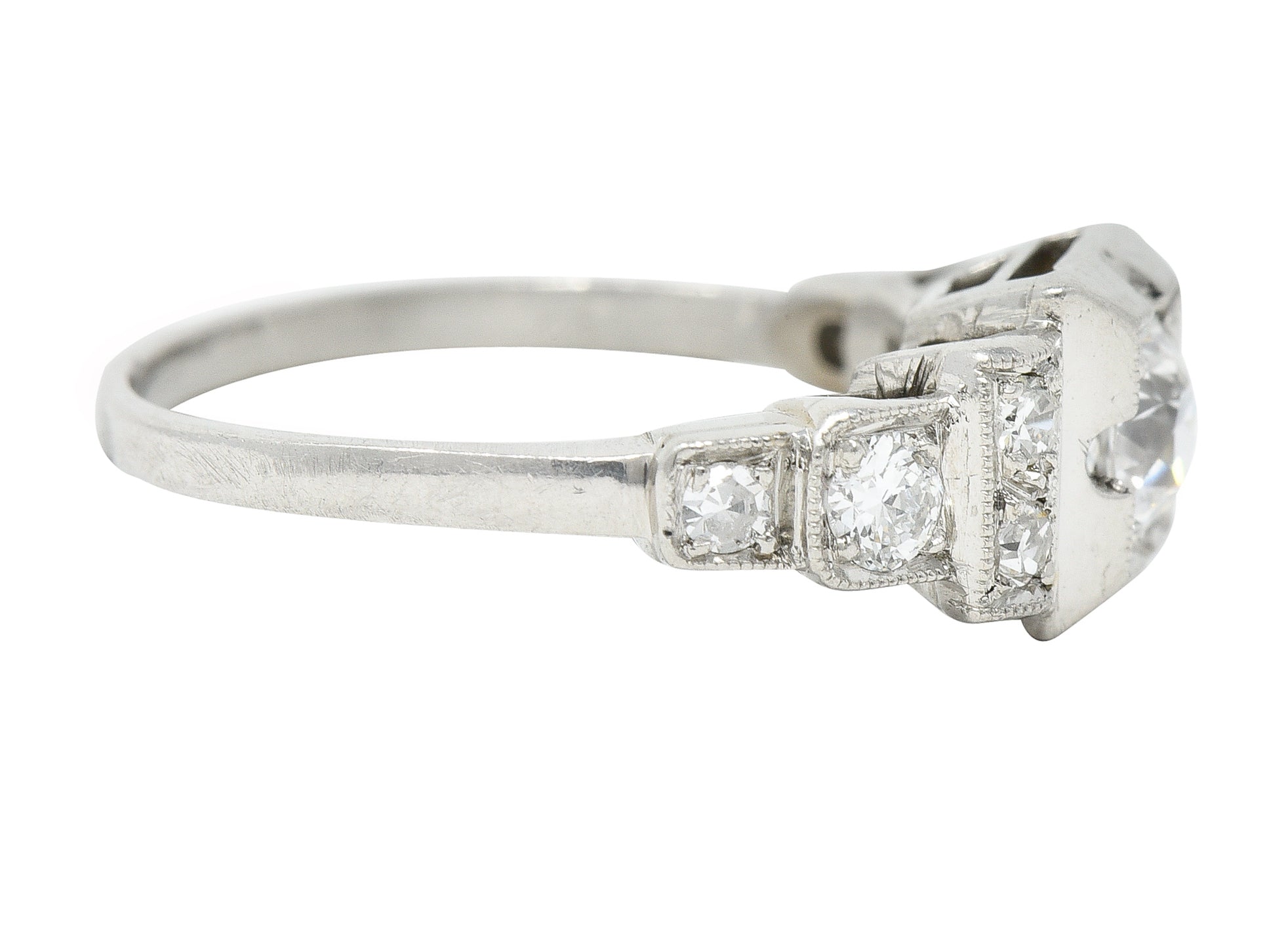 Art Deco 0.50 CTW Old European Cut Diamond Platinum Stepped Engagement Ring Wilson's Estate Jewelry