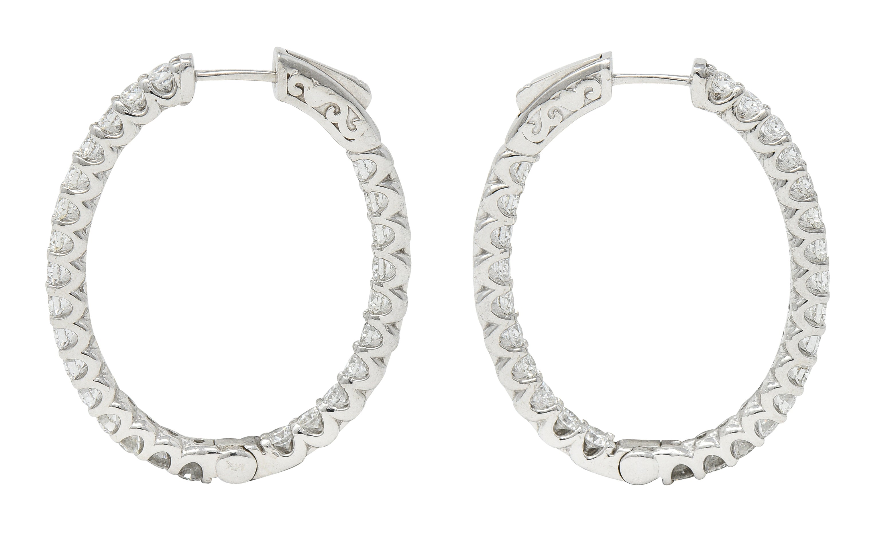 Contemporary 3.12 CTW Diamond 14 Karat White Gold Oval Inside Outside Hoop Earrings Wilson's Estate Jewelry