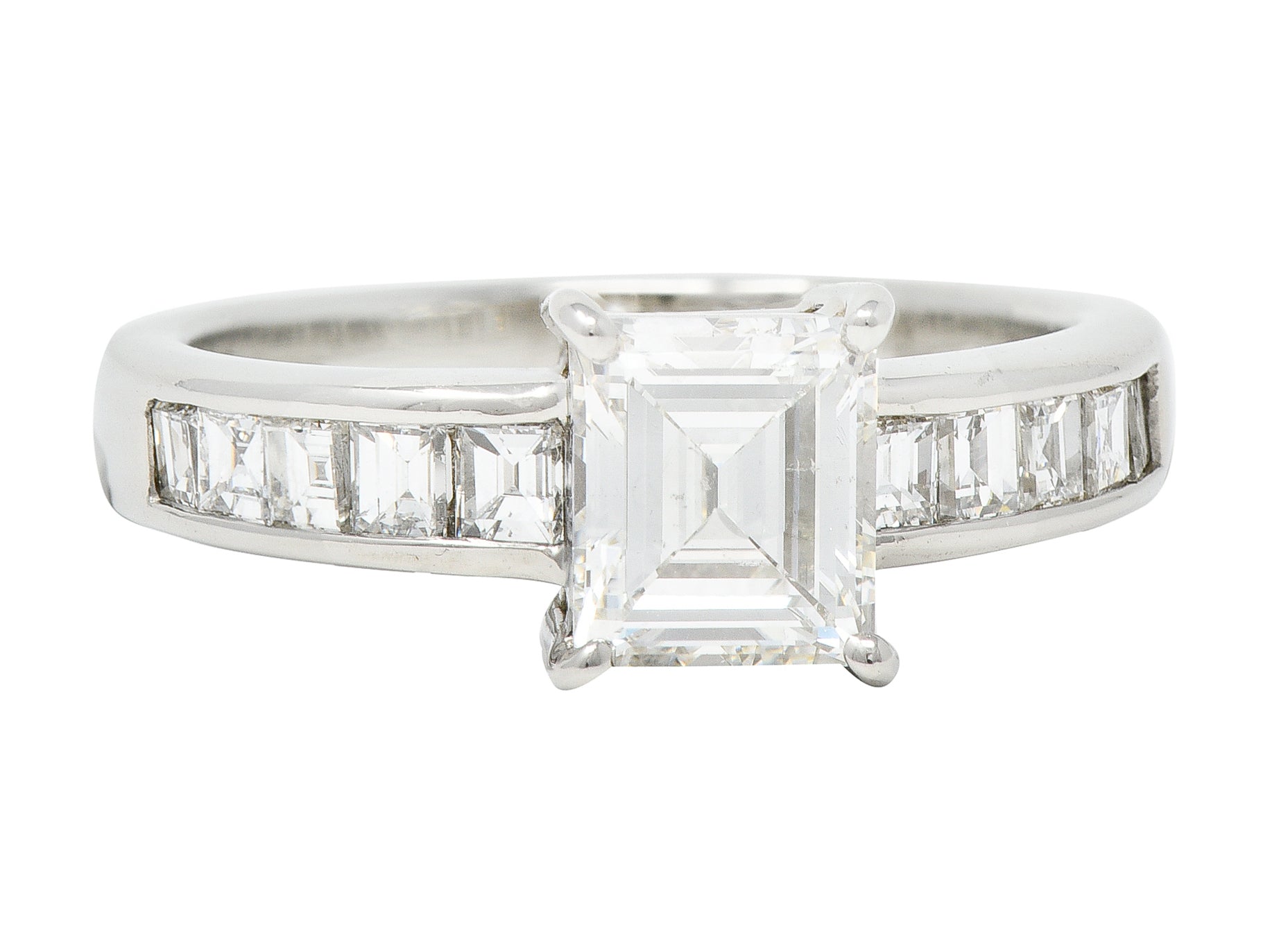 Contemporary 1.79 CTW Step Cut Diamond Platinum Channel Engagement Ring Wilson's Estate Jewelry