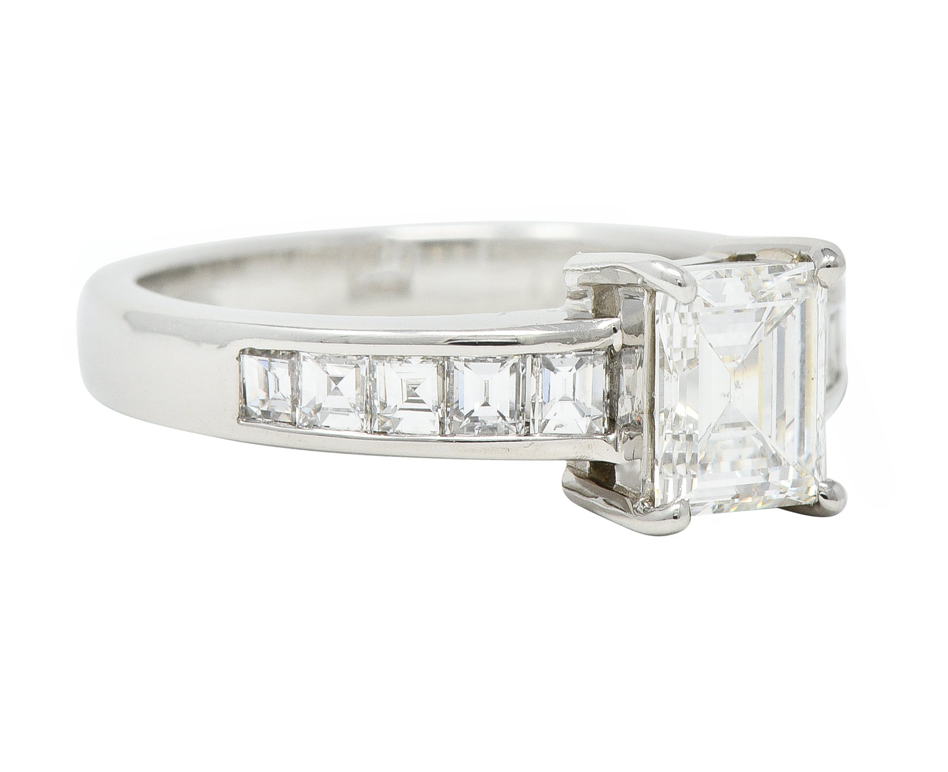 Contemporary 1.79 CTW Step Cut Diamond Platinum Channel Engagement Ring Wilson's Estate Jewelry