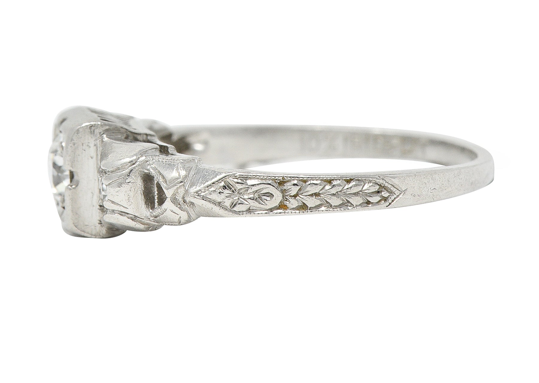 Art Deco 0.23 CTW Old European Cut Diamond Platinum Wheat Foliate Engagement Ring Wilson's Estate Jewelry