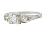Art Deco 0.23 CTW Old European Cut Diamond Platinum Wheat Foliate Engagement Ring Wilson's Estate Jewelry