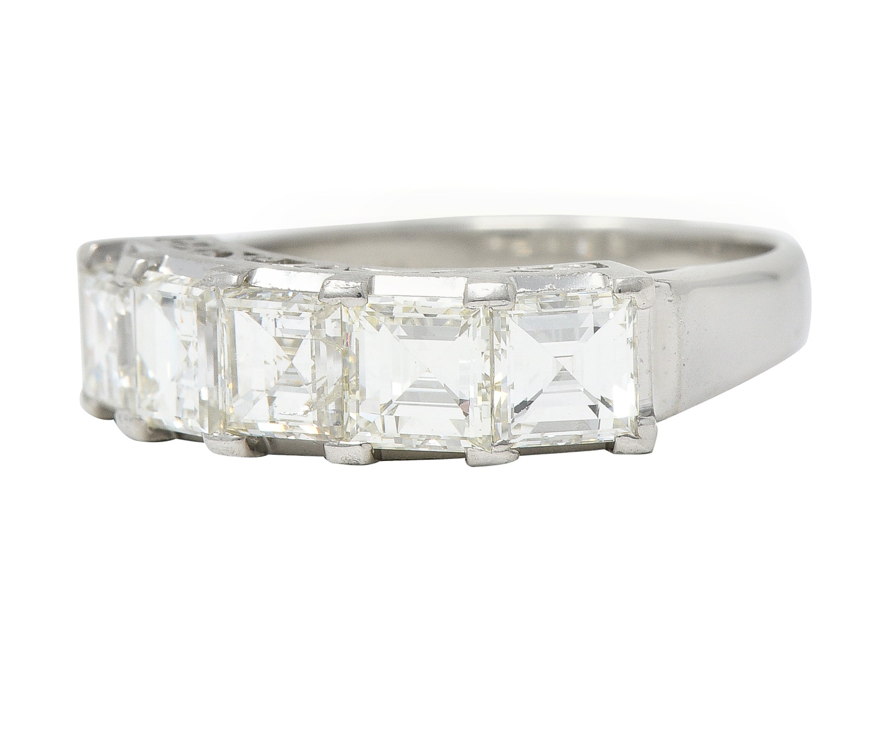 Contemporary 3.03 CTW Square Step Cut Diamond Platinum Scrolling Five Stone Band Ring Wilson's Estate Jewelry