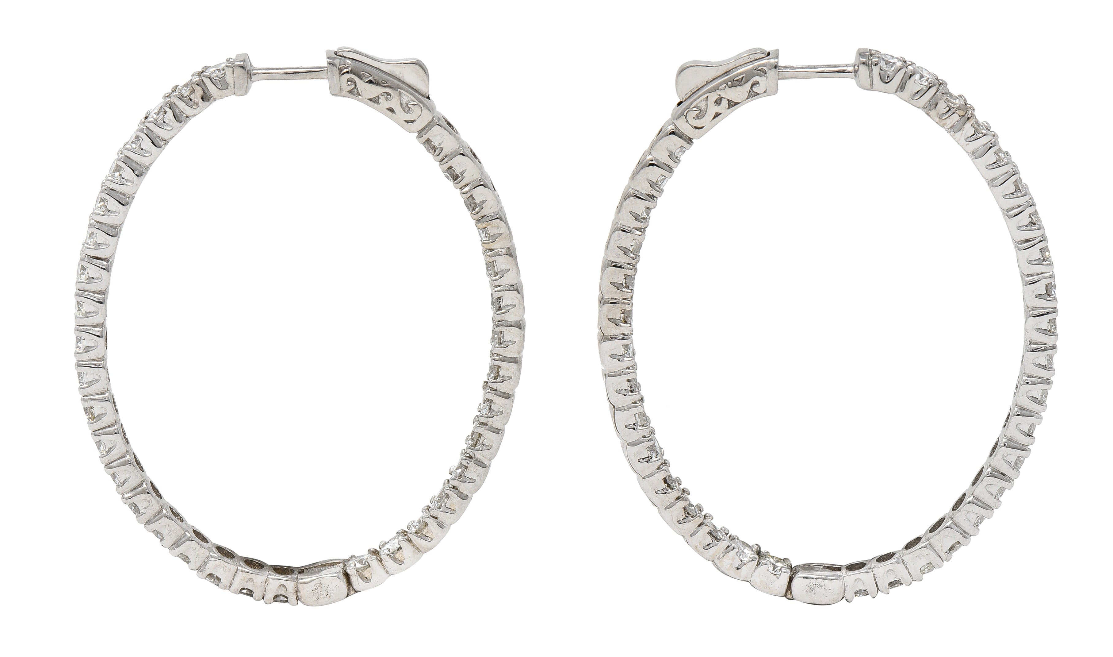 Contemporary 5.04 CTW Diamond 14 Karat White Gold Oval Inside Outside Hoop Earrings Wilson's Estate Jewelry