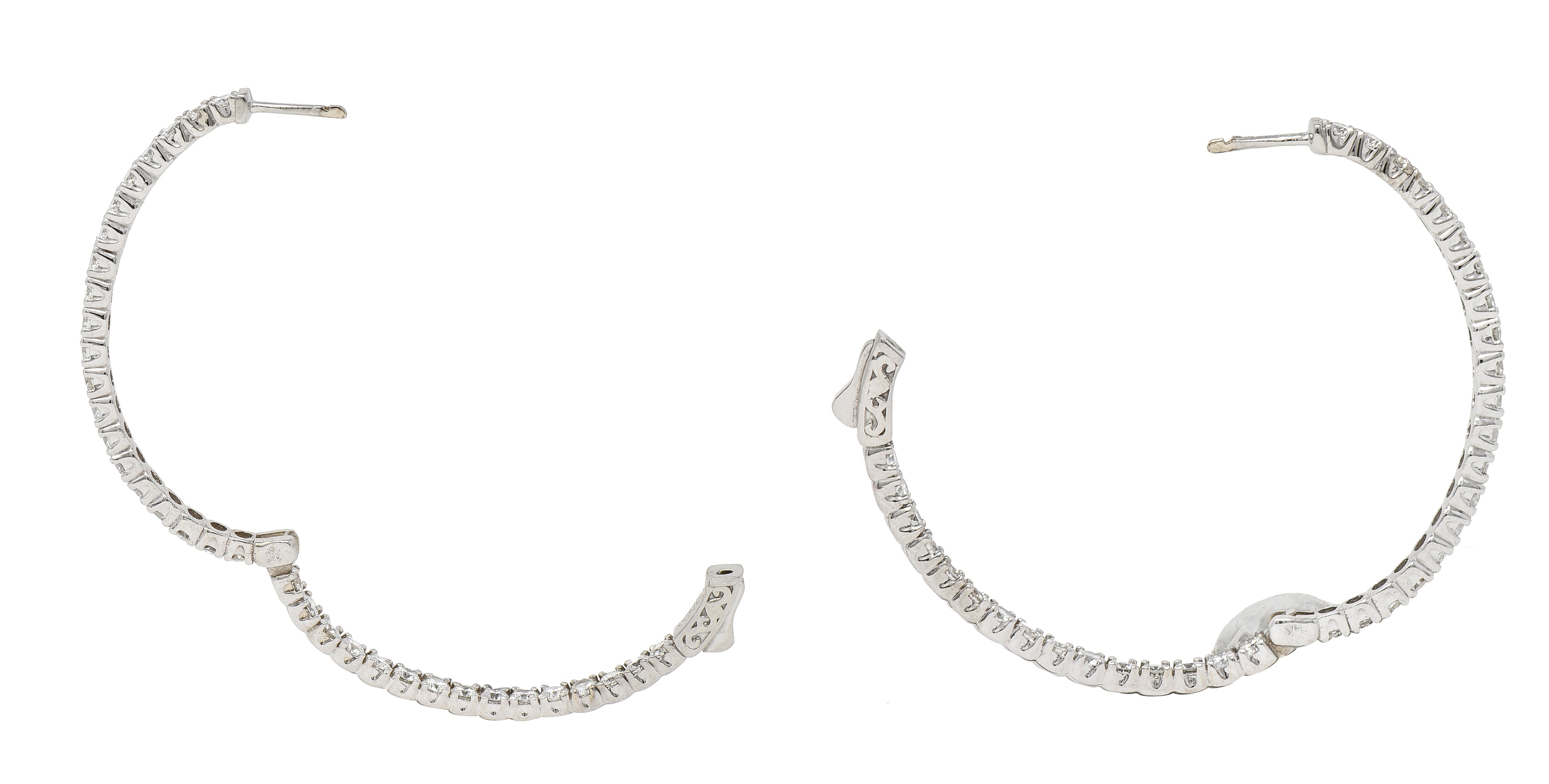 Contemporary 5.04 CTW Diamond 14 Karat White Gold Oval Inside Outside Hoop Earrings Wilson's Estate Jewelry