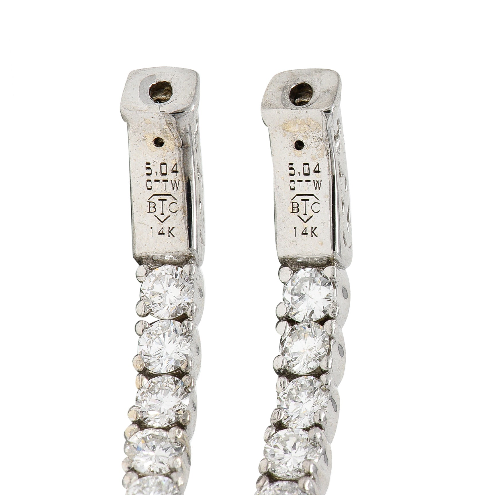 Contemporary 5.04 CTW Diamond 14 Karat White Gold Oval Inside Outside Hoop Earrings Wilson's Estate Jewelry