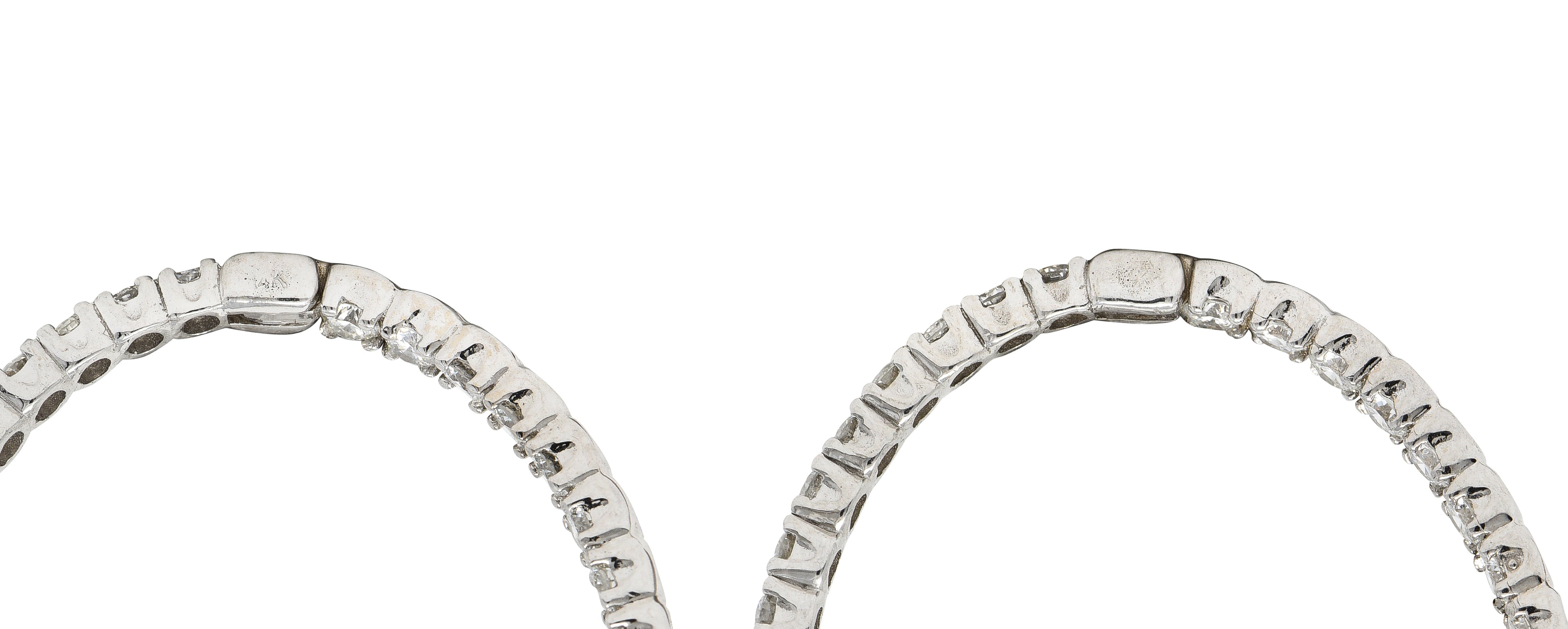 Contemporary 5.04 CTW Diamond 14 Karat White Gold Oval Inside Outside Hoop Earrings Wilson's Estate Jewelry