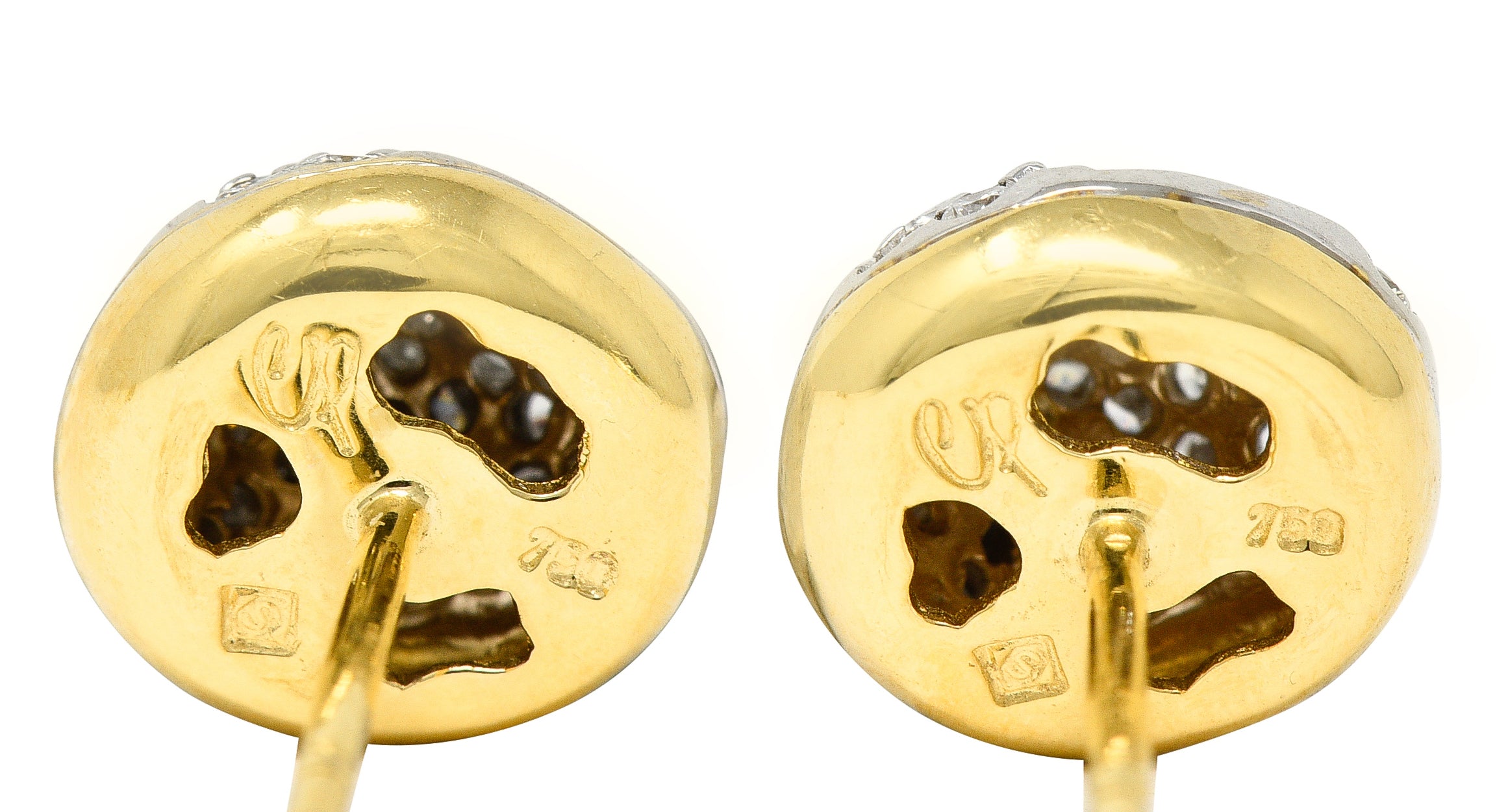 H.Stern Contemporary 0.94 CTW Diamond 18 Karat Two-Tone Gold Golden Stones  Dome Stud Earrings Wilson's Estate Jewelry