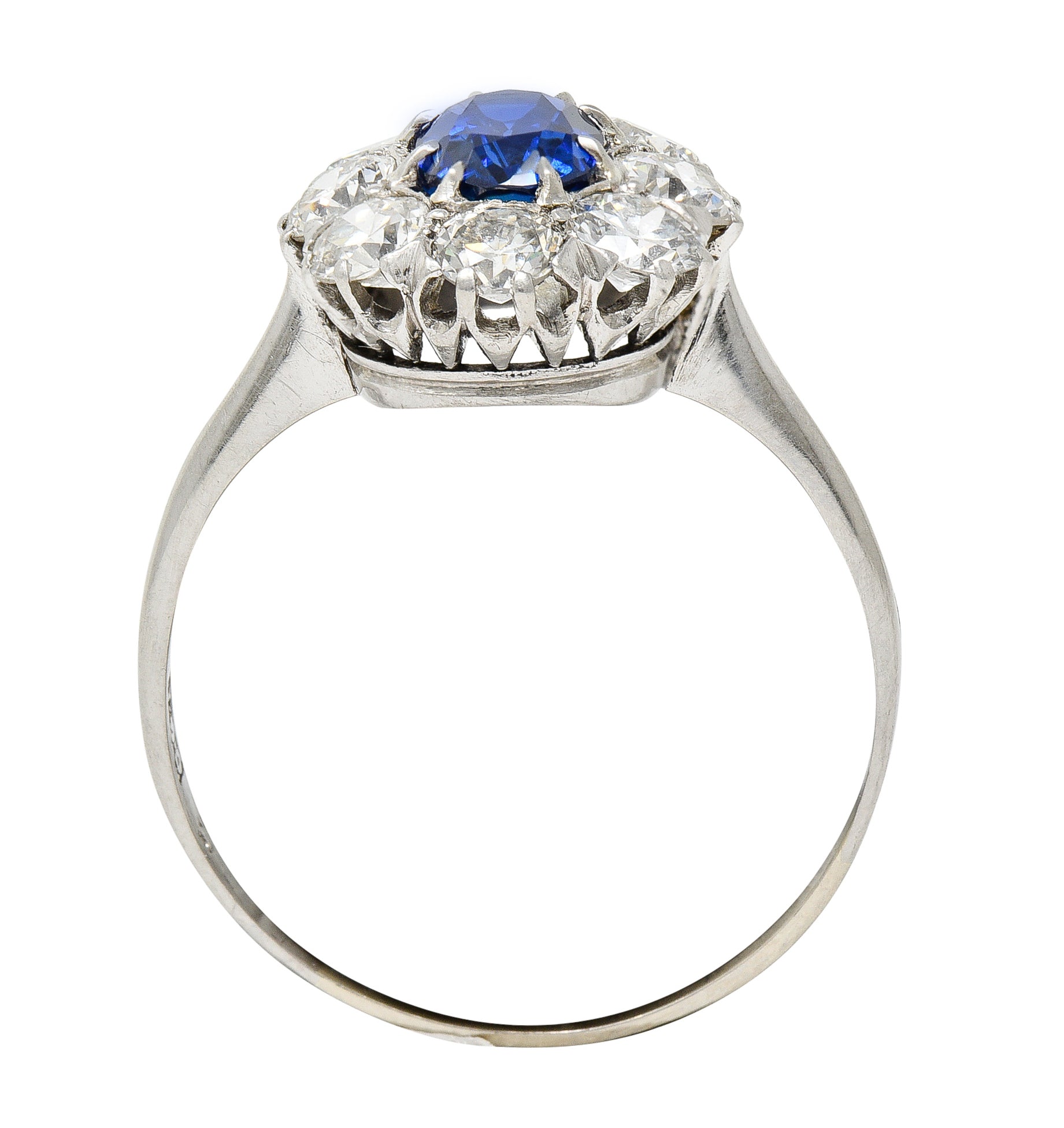 Edwardian 2.48 CTW No Heat Burma Sapphire Old European Cut Diamond Platinum Antique Halo Ring GIA Wilson's Estate Jewelry