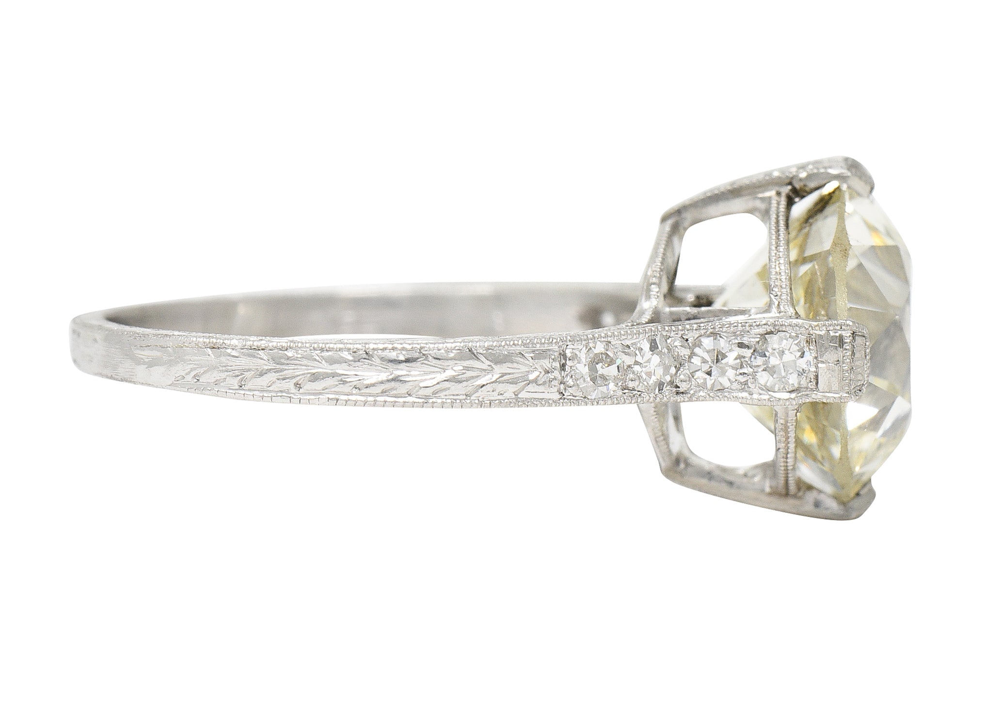 Baskin Bros. Art Deco 3.82 CTW Old European Cut Diamond Platinum Wheat Engagement Ring GIA Wilson's Estate Jewelry