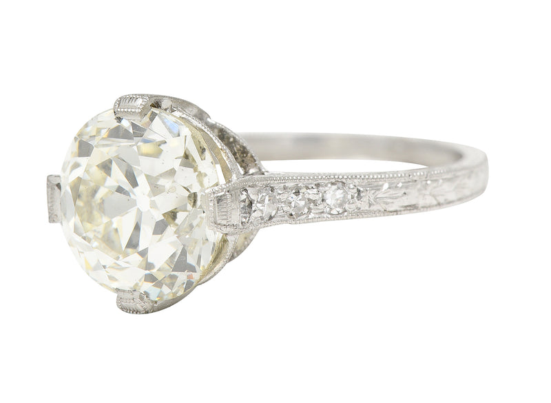 Baskin Bros. Art Deco 3.82 CTW Old European Cut Diamond Platinum Wheat Engagement Ring GIA Wilson's Estate Jewelry