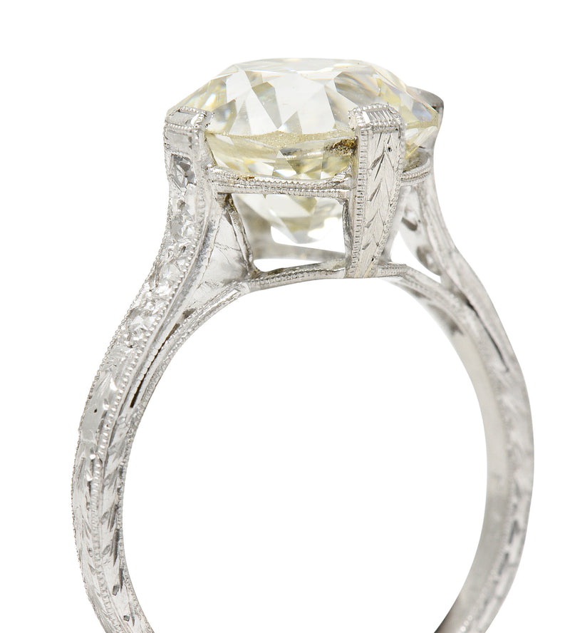 Baskin Bros. Art Deco 3.82 CTW Old European Cut Diamond Platinum Wheat Engagement Ring GIA Wilson's Estate Jewelry