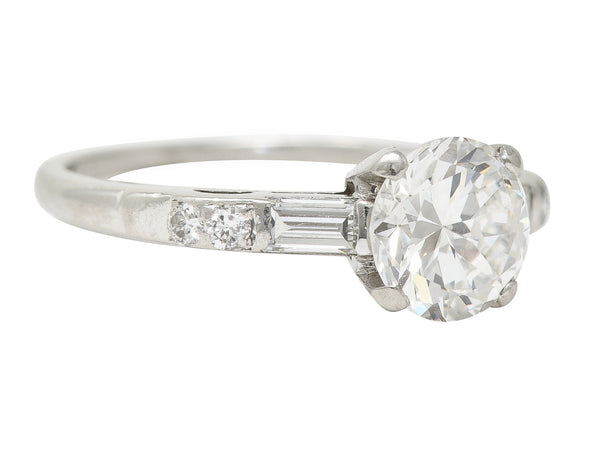 Mid-Century 1.16 CTW Transitional Cut Diamond Platinum Arch Vintage Engagement Ring Wilson's Estate Jewelry