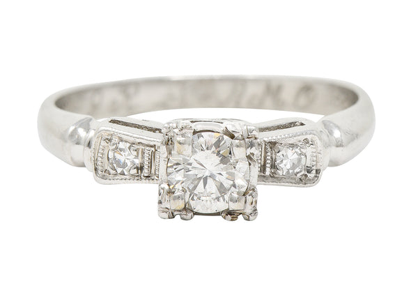 Mid-Century 0.40 CTW Transitional Cut Diamond Platinum Bow Vintage Engagement Ring Wilson's Estate Jewelry
