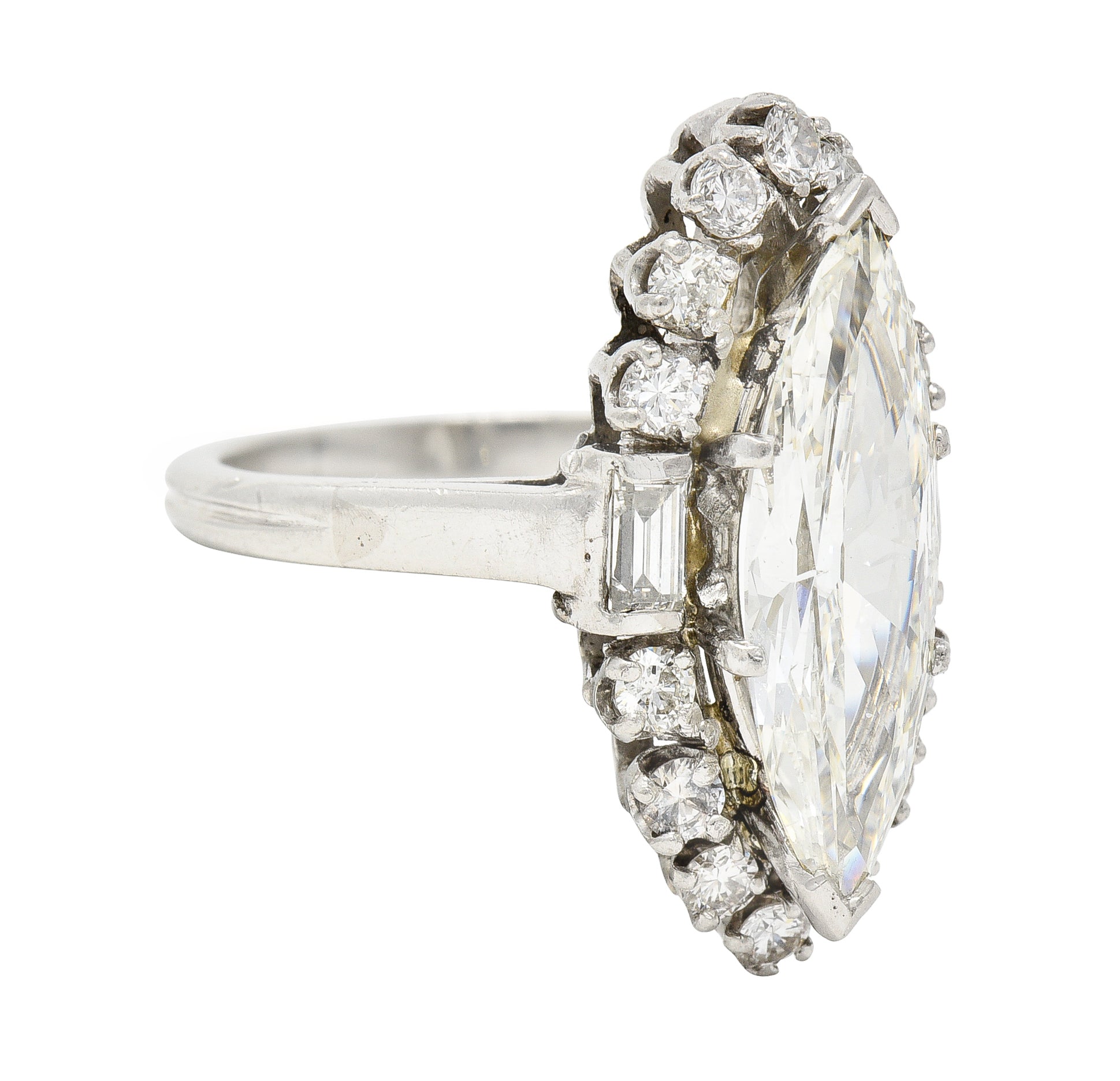 Mid-Century 2.42 CTW Marquise Cut Diamond Platinum Halo Vintage Engagement Ring Wilson's Estate Jewelry