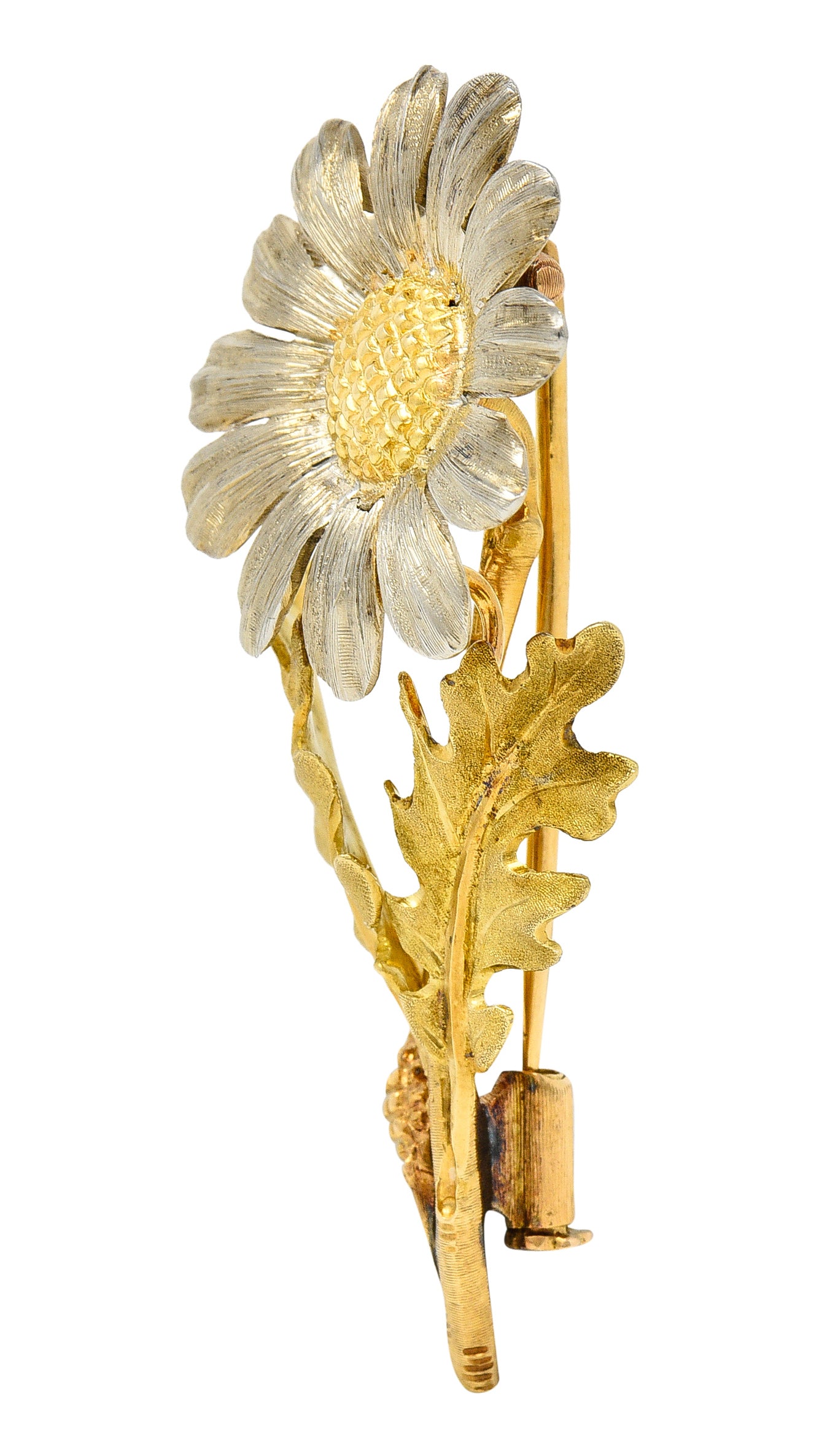 Mario Buccellati Mid-Century 18 Karat Two-Tone Gold Daisy Flower Vintage Brooch Wilson's Estate Jewelry