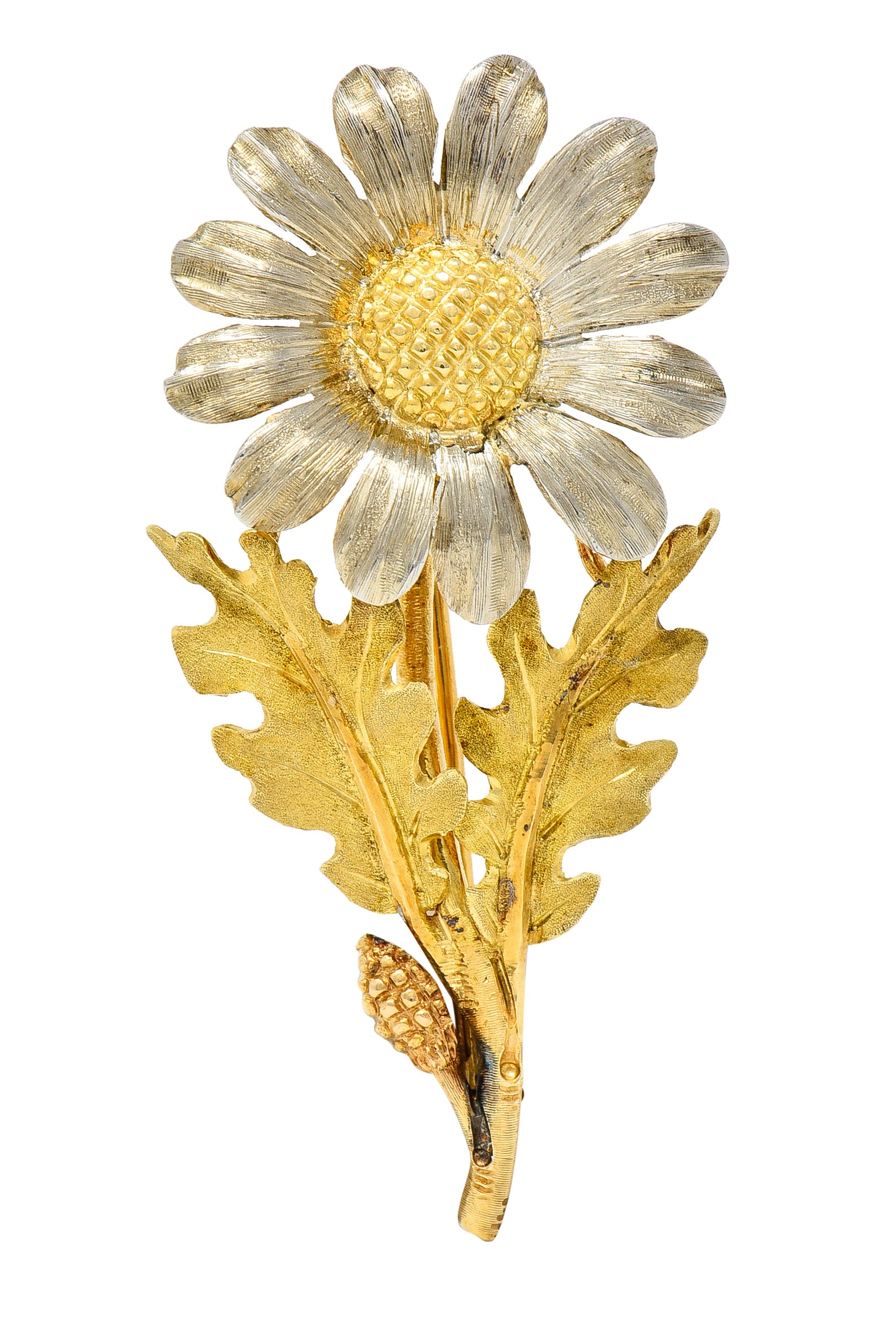 Mario Buccellati Mid-Century 18 Karat Two-Tone Gold Daisy Flower Vintage Brooch Wilson's Estate Jewelry