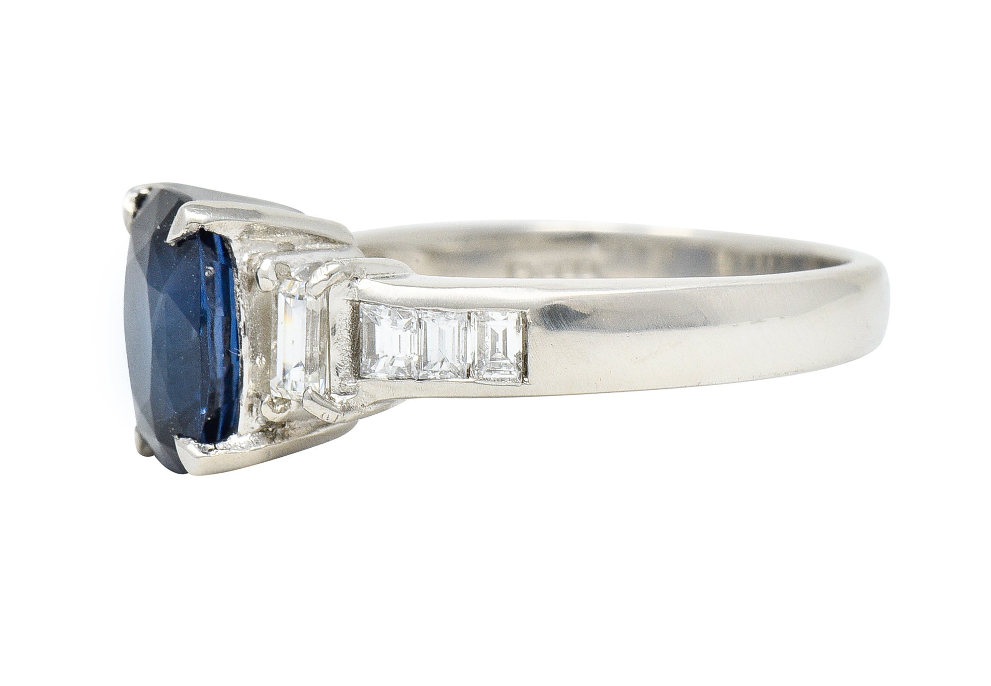 Contemporary 2.64 CTW Cushion Cut Sapphire Diamond Platinum Gemstone Ring Wilson's Estate Jewelry