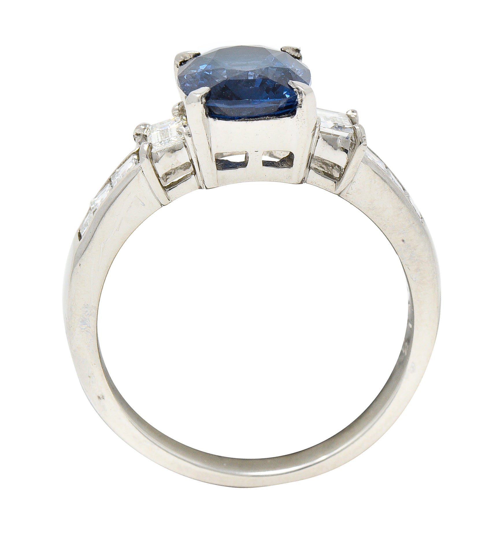 Contemporary 2.64 CTW Cushion Cut Sapphire Diamond Platinum Gemstone Ring Wilson's Estate Jewelry