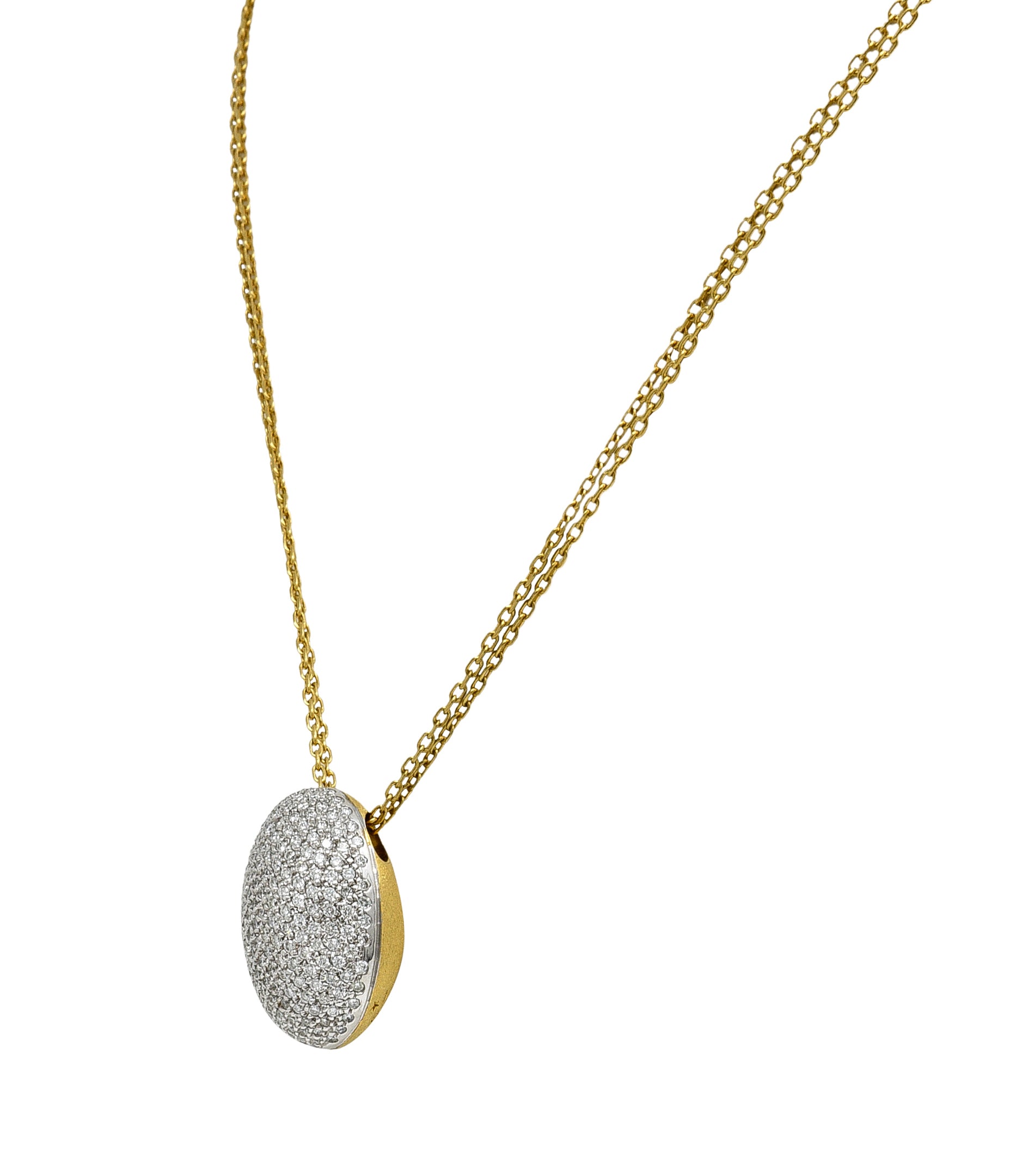 H.Stern Contemporary 2.50 CTW Diamond 18 Karat Two-Tone Gold Golden Stones Domed Pendant Necklace Wilson's Estate Jewelry