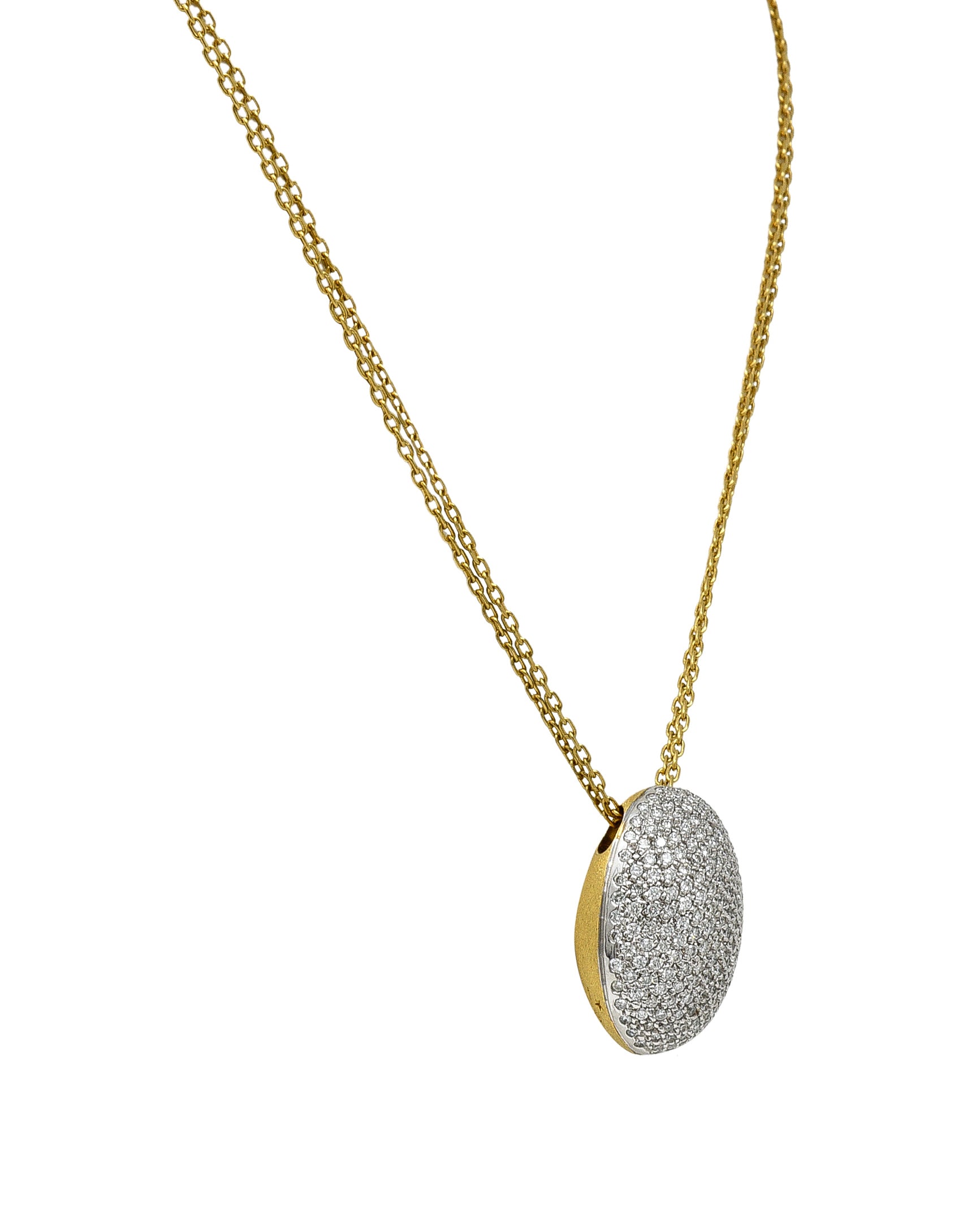 H.Stern Contemporary 2.50 CTW Diamond 18 Karat Two-Tone Gold Golden Stones Domed Pendant Necklace Wilson's Estate Jewelry