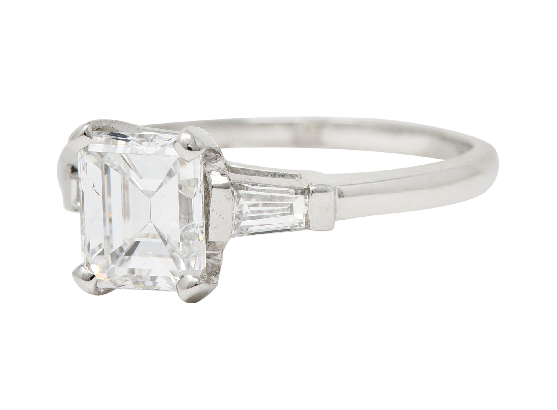 Mid-Century 2.02 CTW Emerald Cut Diamond Platinum Cathedral Vintage Engagement Ring GIA Wilson's Estate Jewelry