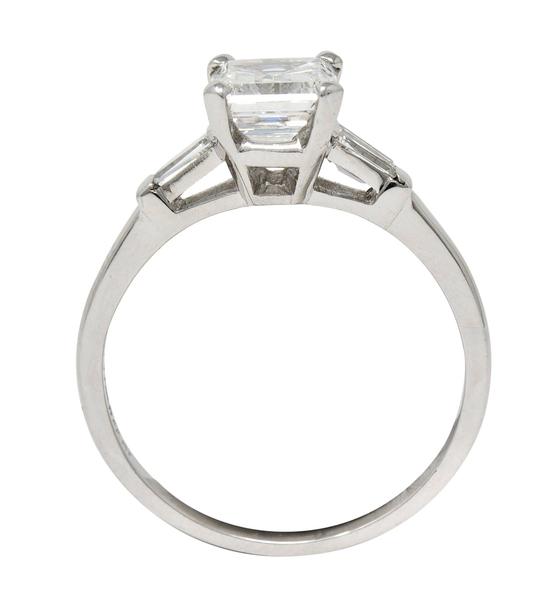 Mid-Century 2.02 CTW Emerald Cut Diamond Platinum Cathedral Vintage Engagement Ring GIA Wilson's Estate Jewelry