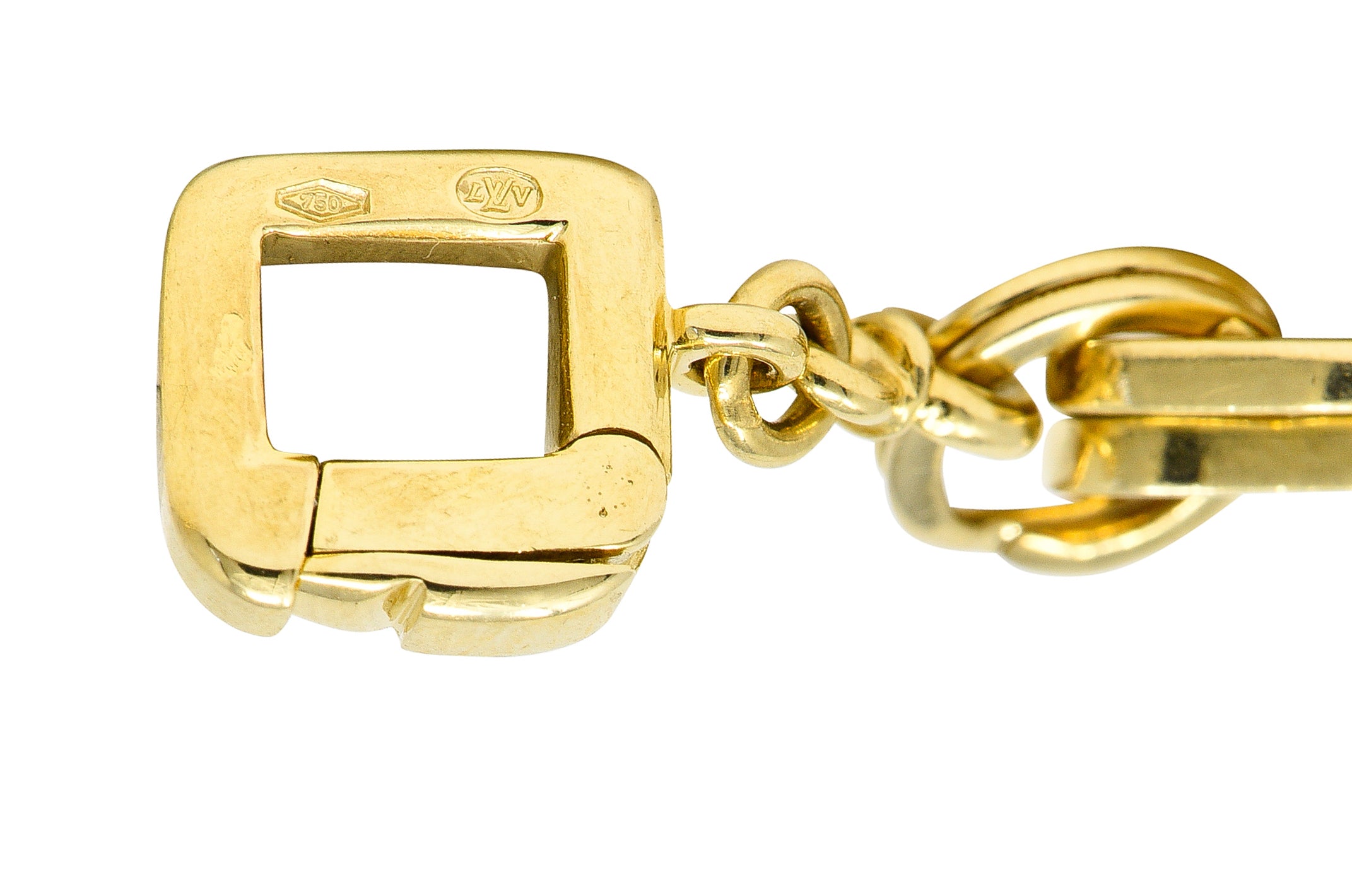 Louis Vuitton Paris 2000's 18 Karat Yellow Gold Square Lock & Key Vintage Charm Bracelet Wilson's Estate Jewelry