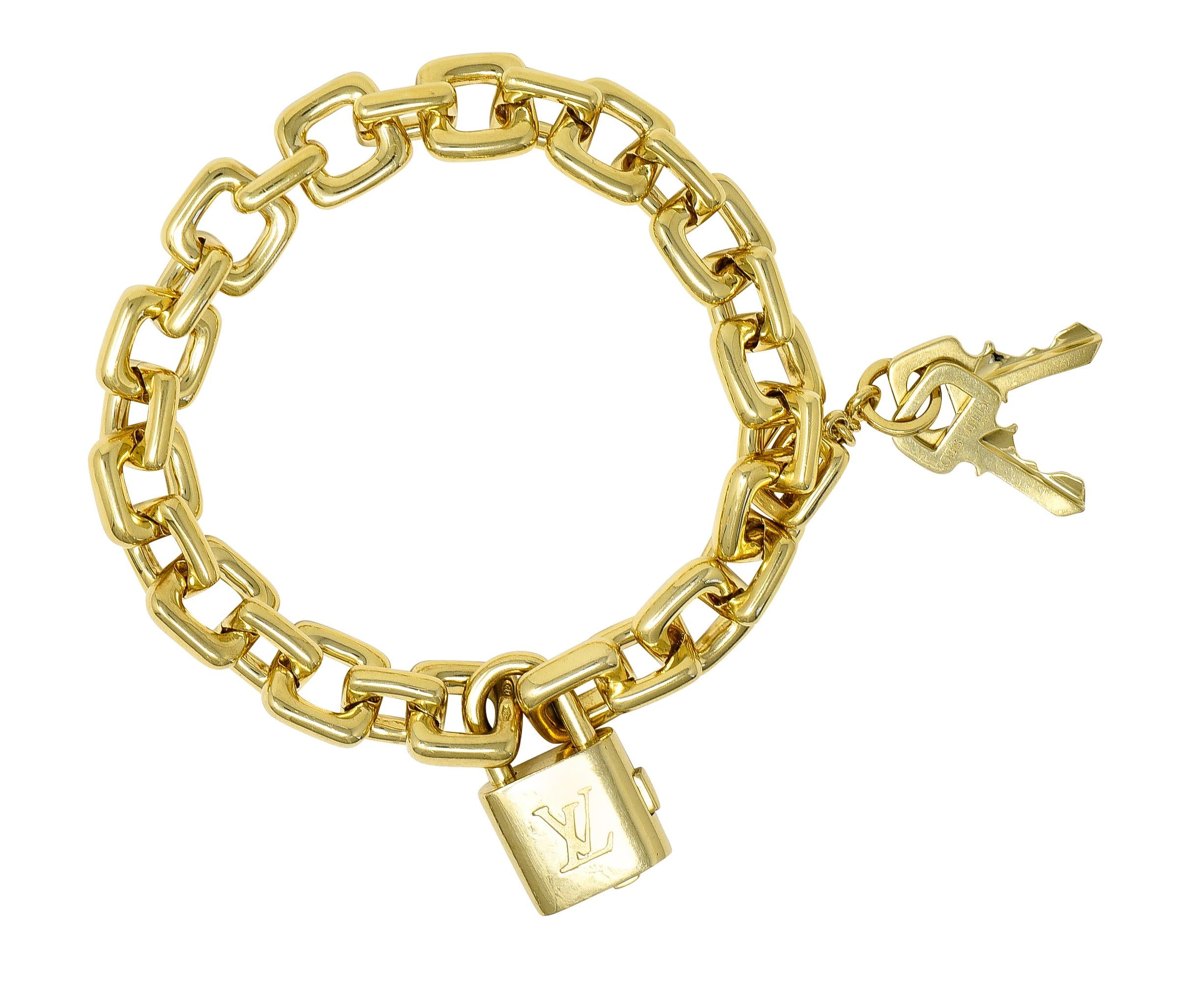 Louis Vuitton Paris 2000's 18 Karat Yellow Gold Square Lock & Key Vintage Charm